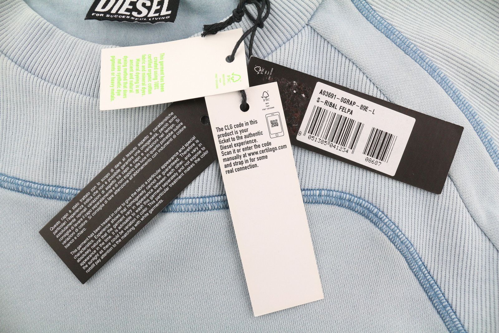 Diesel S-RIBAL L Blue Oversized Logo Sweatshirt 41012 Size US L / EU 52-54 / 3 - 6 Thumbnail