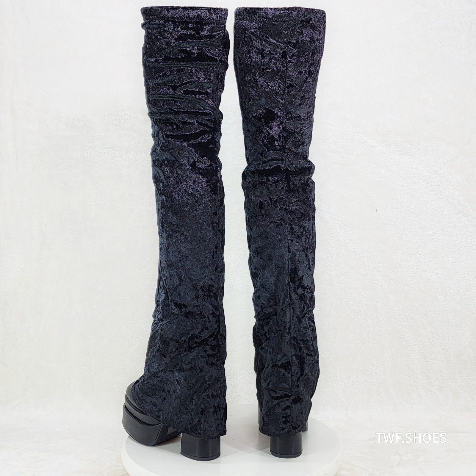 Other Unique Thigh High Black Velvet Fold over Skirted Chunky Heel Size US 11 / IT 41 - 7 Thumbnail