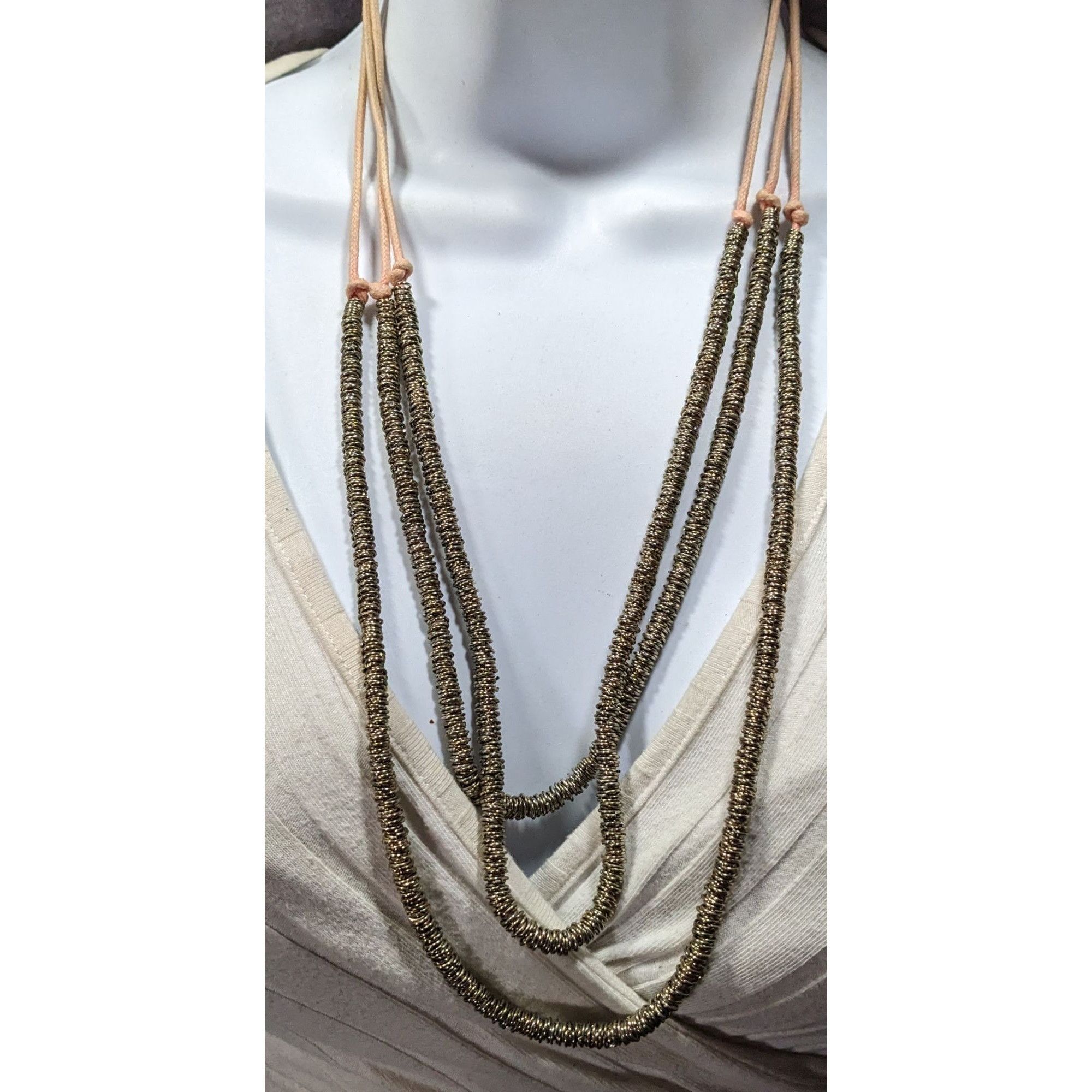 Other Vintage Boho Chic Metal Ring On Cord Layered Necklace Size ONE SIZE - 2 Thumbnail