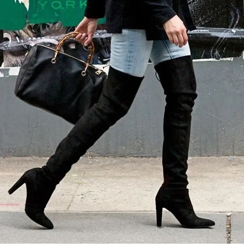 Stuart Weitzman Stuart Weitzman Black Over Knee Stretch Suede Heel Boot 7.5 Size US 7.5 / IT 37.5 - 2 Thumbnail