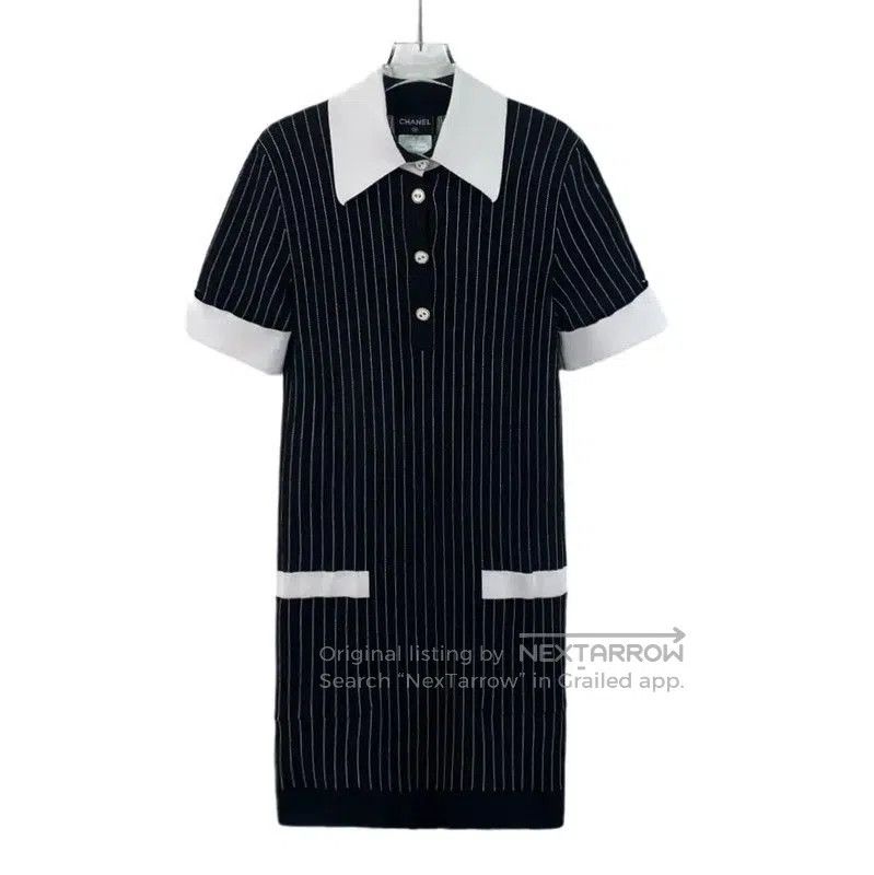 Chanel Chanel Black Cotton Dress with White Accents . Size S / US 4 / IT 40 - 1 Thumbnail