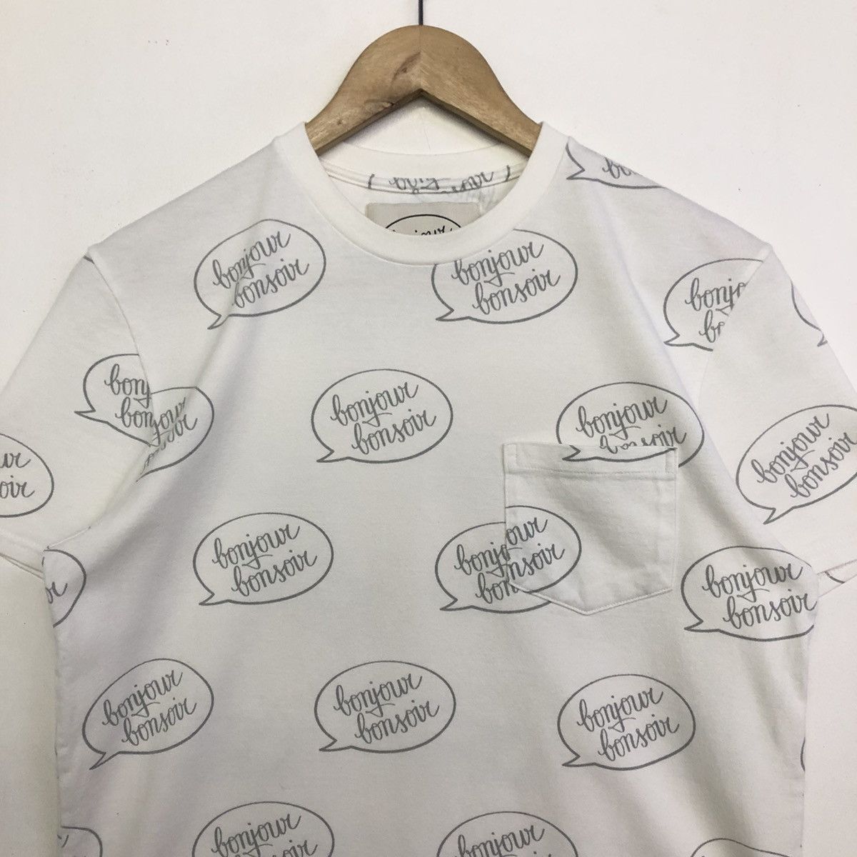Japanese Brand Bonjour Bonsoir Fullprint Pocket Design Tshirt Size US S / EU 44-46 / 1 - 2 Thumbnail