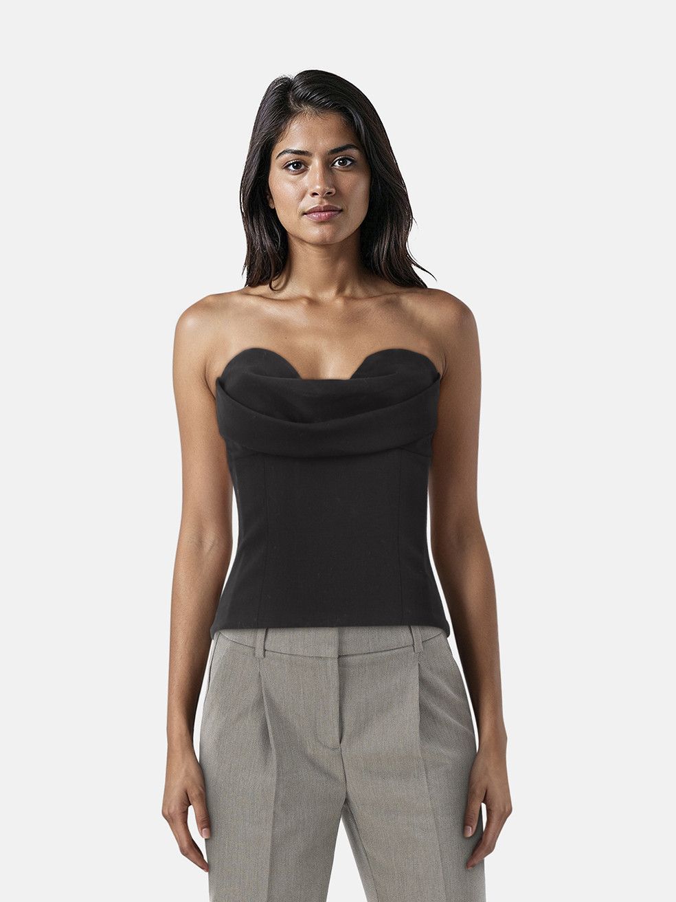 Black Wool Strapless Corset Top