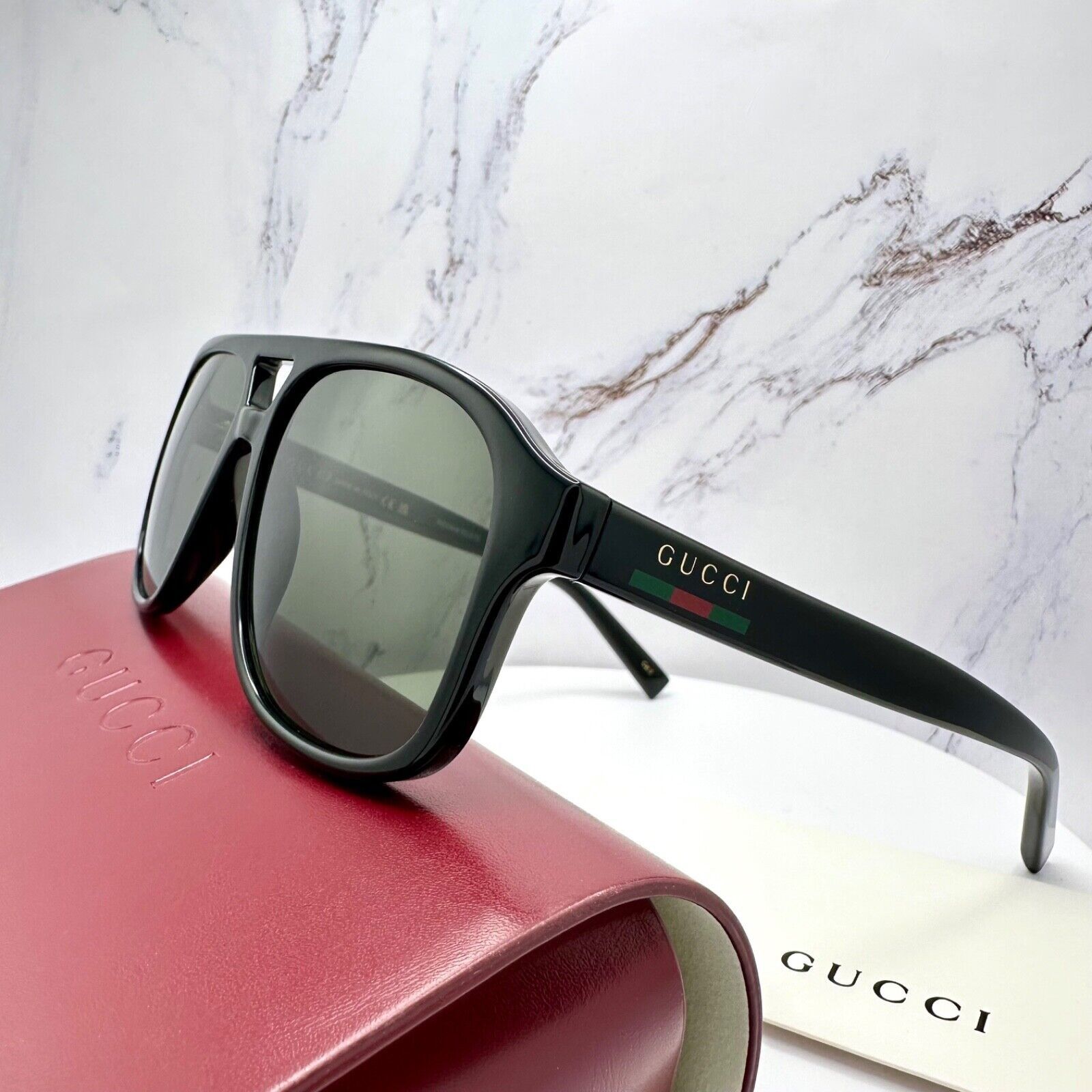Gucci New GUCCI Sunglasses 2025 Release Black Aviator Gold Logo Size ONE SIZE - 17 Thumbnail