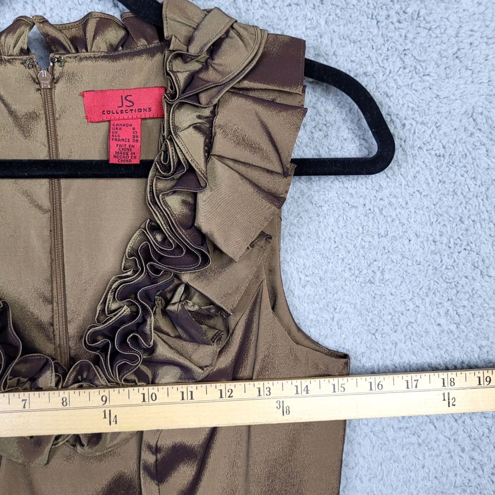 Vintage JS Collections Women's A-Line Dress Brown 8 Ruffle Sleeveless Round Neck Casual Vintage? No (Adult) Mens? Womens? Size M / US 6-8 / IT 42-44 - 4 Thumbnail