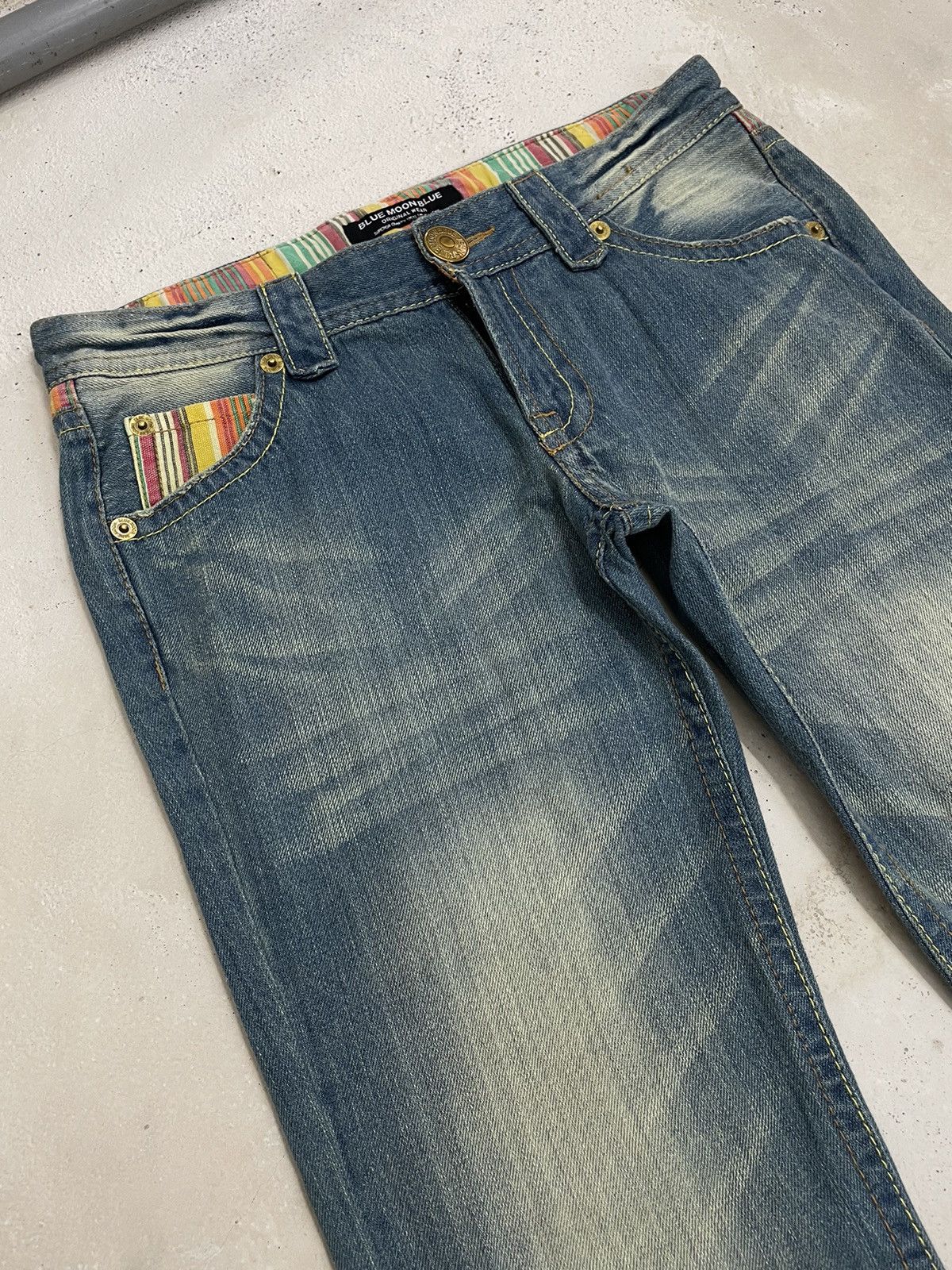 Japan Blue Vintage Blue Moon Blue Embroidery Tartan Plaid Junya Style Size 29" - 8 Thumbnail