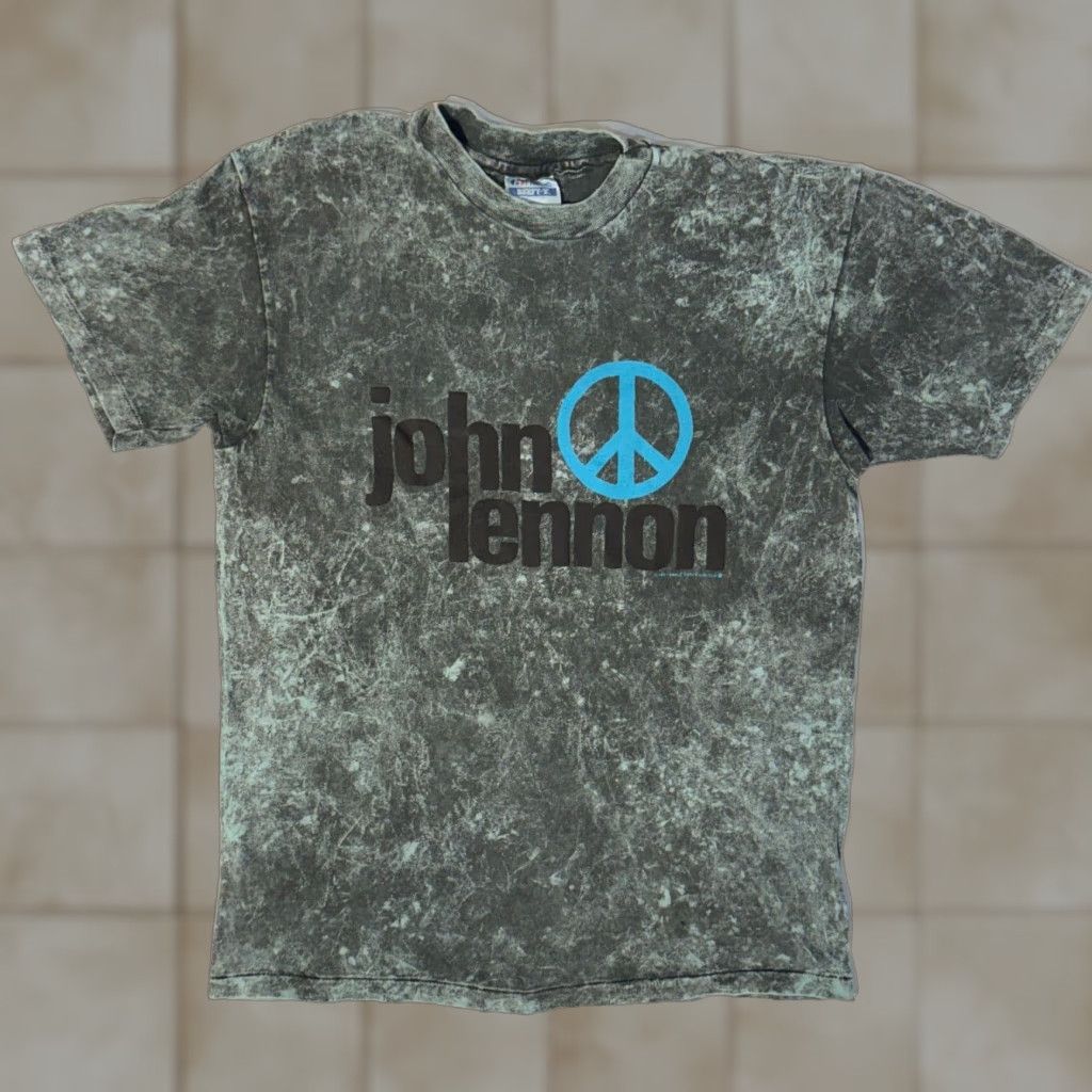 Hanes VINTAGE John Lennon Tie Dye Peace Symbol The Beatles Tour Rock TShirt L Hanes Tshirt Green Logo Short Sleeve Crew Neck Unisex Adults 80s 1980s Size US L / EU 52-54 / 3 - 1 Thumbnail