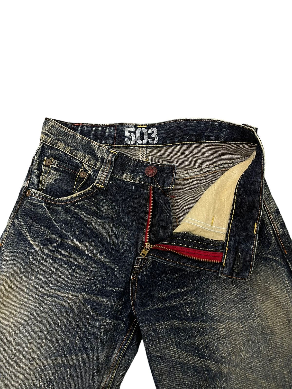 Edwin Flare Jeans Edwin Japan Faded Distress Boot Cut 6🟦8 Size US 31 - 11 Thumbnail