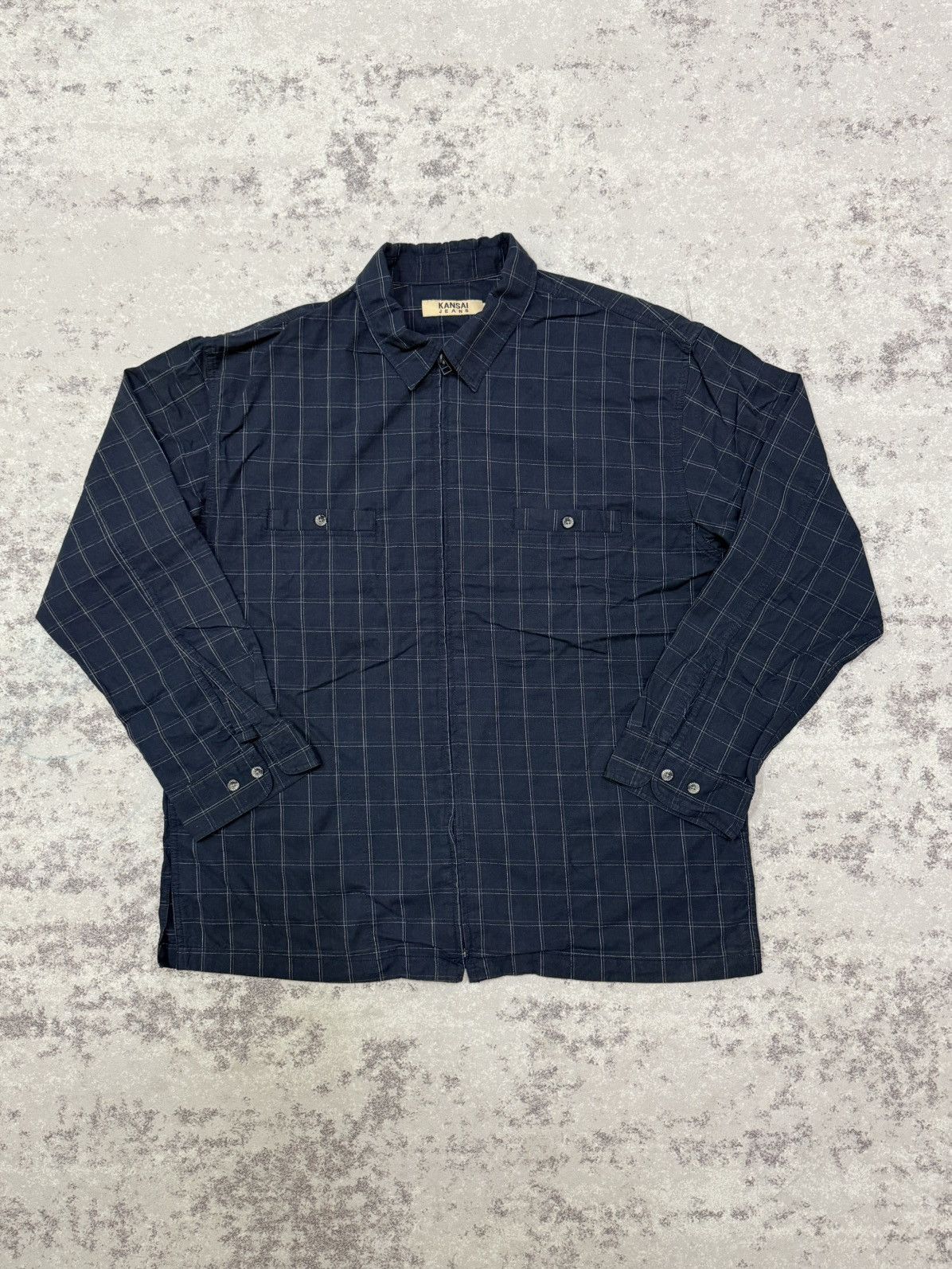 Kansai Yamamoto Kansai Jeans Dark Blue Plaid Zip Up Shirt Size US XXL / EU 58 / 5 - 3 Thumbnail