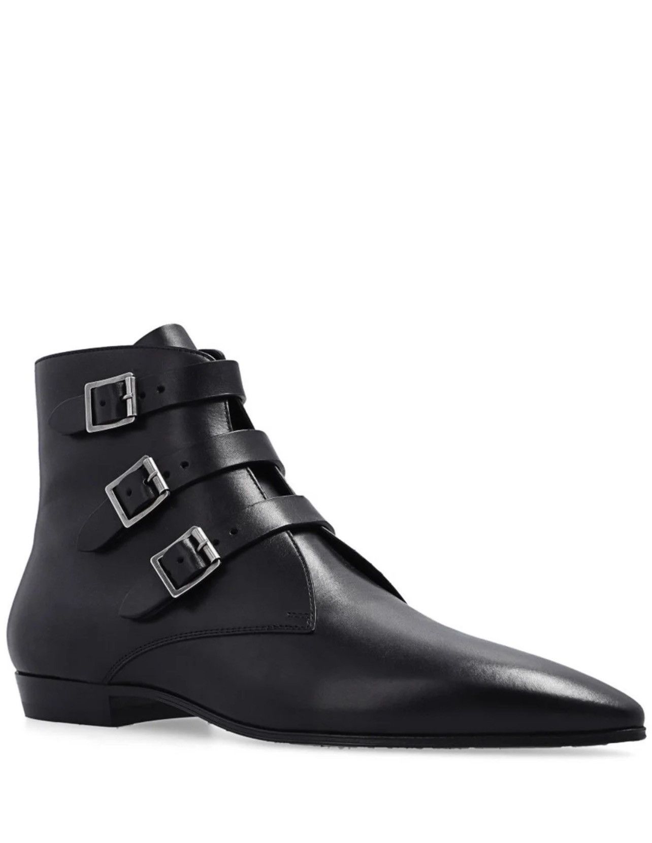 image of YVES Saint Laurent Pointed Toe Buckle Strapped Boots in Black, Men's (Size 9)