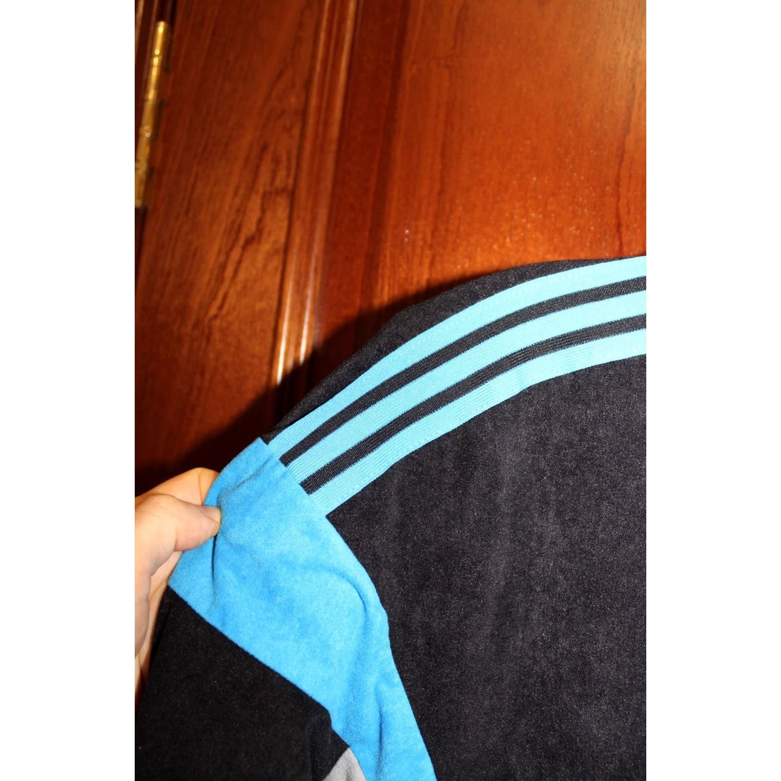 Adidas VINTAGE Adidas Track Jacket Unisex Adults L Black with blue stripes 1980s Ventex France Jeans? Size US L / EU 52-54 / 3 - 4 Thumbnail