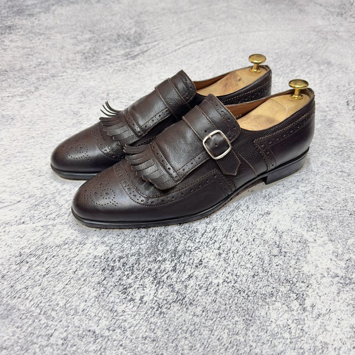 Doucal's × Handmade Doucal’s Italy Dark Brown Monk Shoes US9 UK8 EU42 27cm Size US 9 / EU 42 - 1 Thumbnail