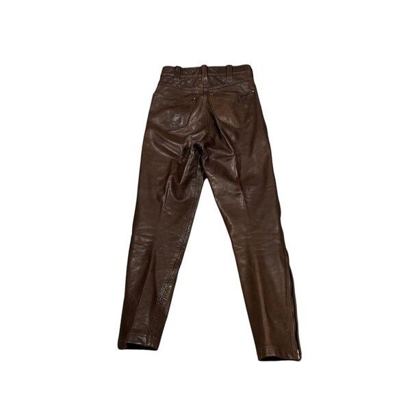 Vintage 70s Tapered Leather Brown Pants Western Biker Size W