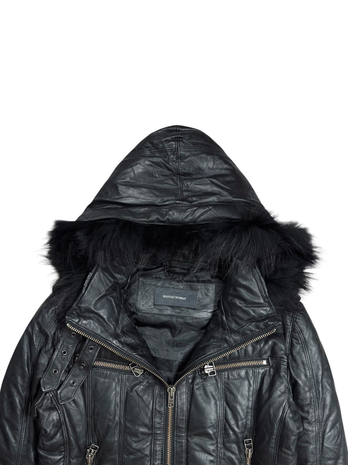 Yasuyuki Ishii 2000s Maniac Works - Fur Hoodie Leather Rider Jacket Size US M / EU 48-50 / 2 - 10 Thumbnail