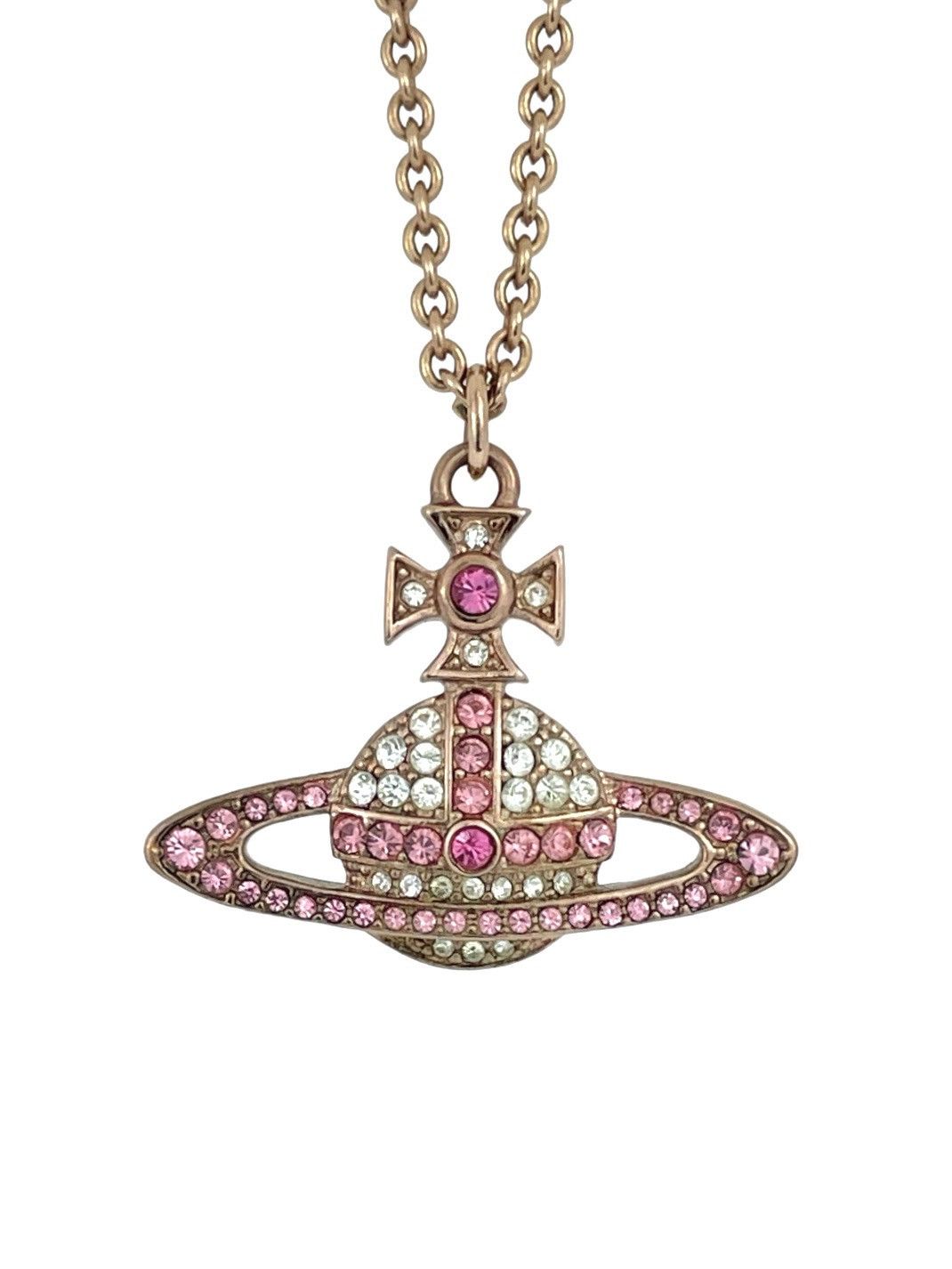 Pre-owned Vivienne Westwood Pink Crystal Orb Necklace In Rose Gold