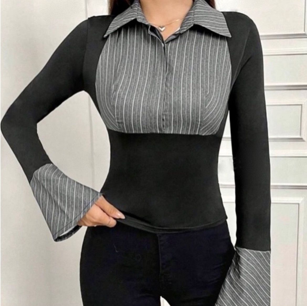 Designer × Other NWT, Lavishly Paris Women’s Cuffed Sleeve Pinstriped Blouse Size M / US 6-8 / IT 42-44 - 11 Thumbnail