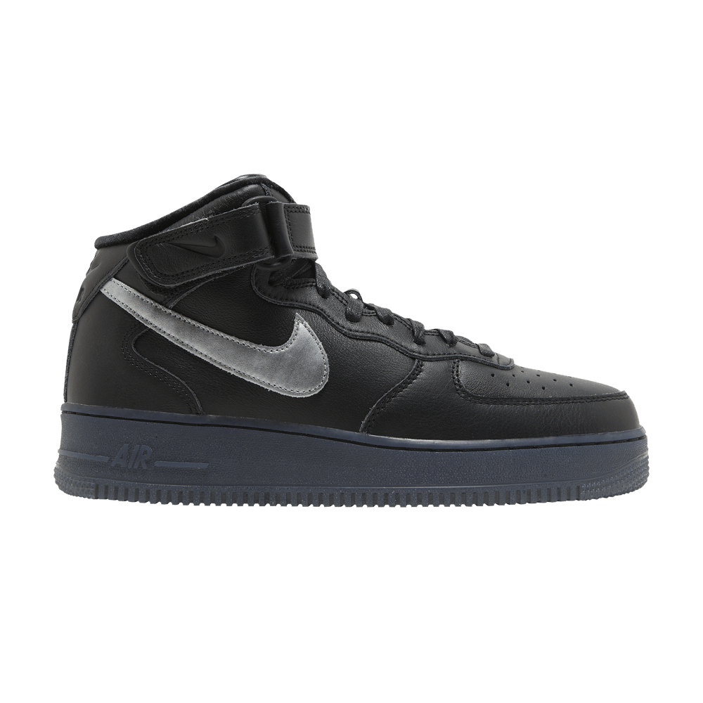 image of Nike Air Force 1 Mid Premium Black Metallic Silver Shoes, Men's (Size 8)