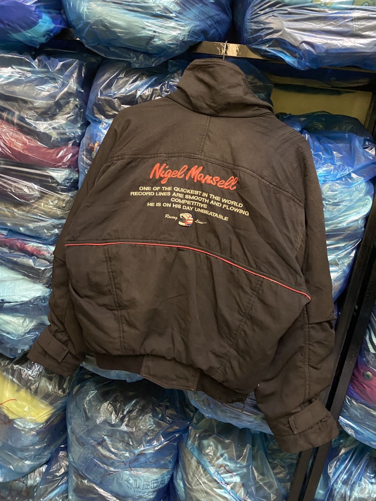 Formula 1 Nigel Mansell Racing Bomber Jacket 1990s Black F1 Motorsport Size US L / EU 52-54 / 3 - 17 Thumbnail