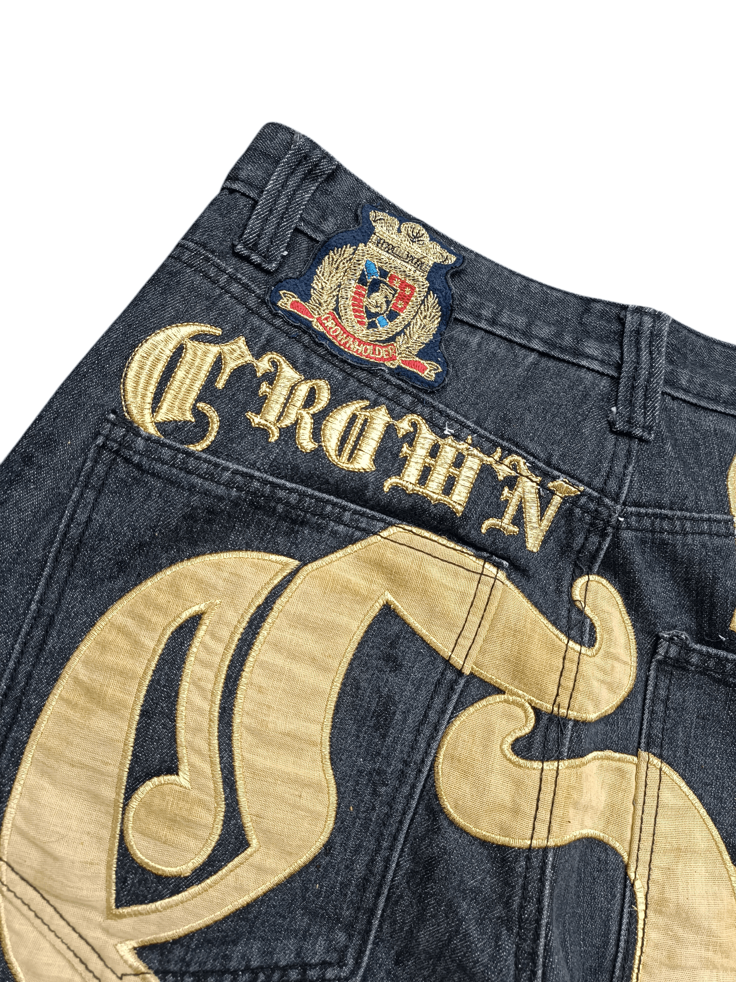Affliction Crown Holder Gold Embroidered Baggy Y2K Wide Leg Denim E185 Size US 30 / EU 46 - 15 Thumbnail