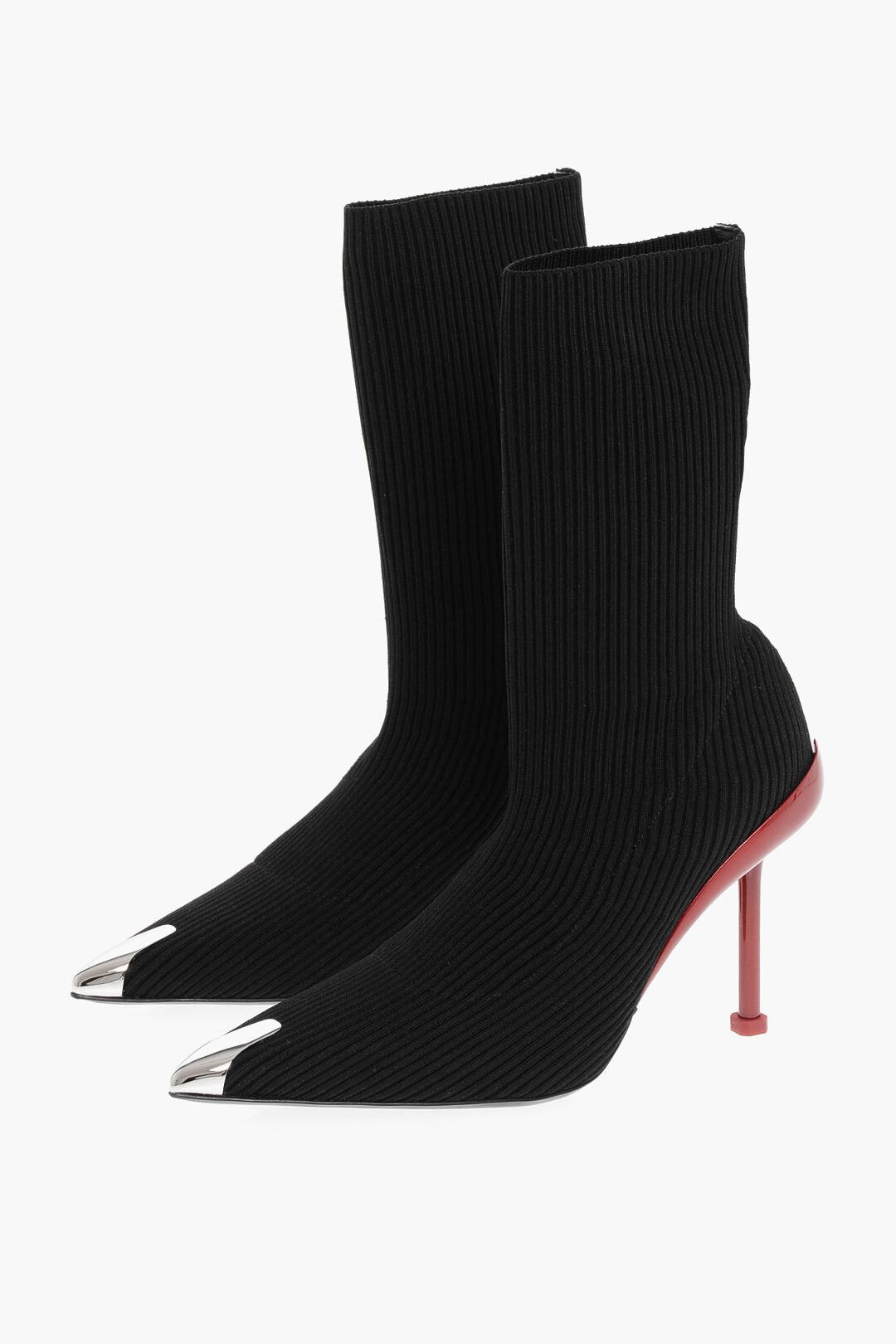 Sock Ankle Boots with Metal Toe Cap and 10cm Stiletto Heel