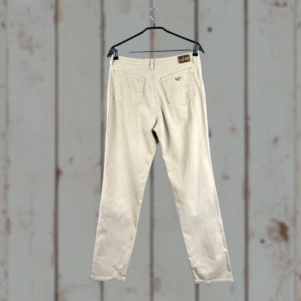 Vintage Armani Jeans Pants Men Beige Cotton Comfort Straight Leg Chino Button Fly Size US 35 - 1 Thumbnail