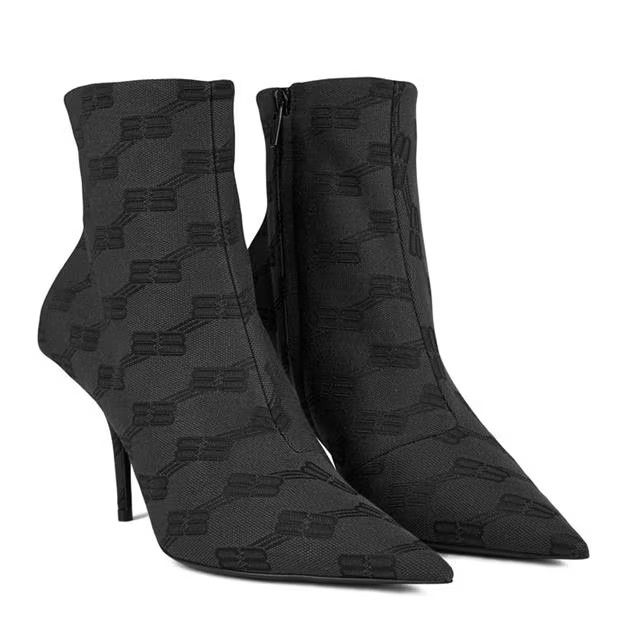 Balenciaga o1g2r1mq0924 Knife Jacquard Monogram Boots in Grey & Black Size US 7 / IT 37 - 3 Thumbnail