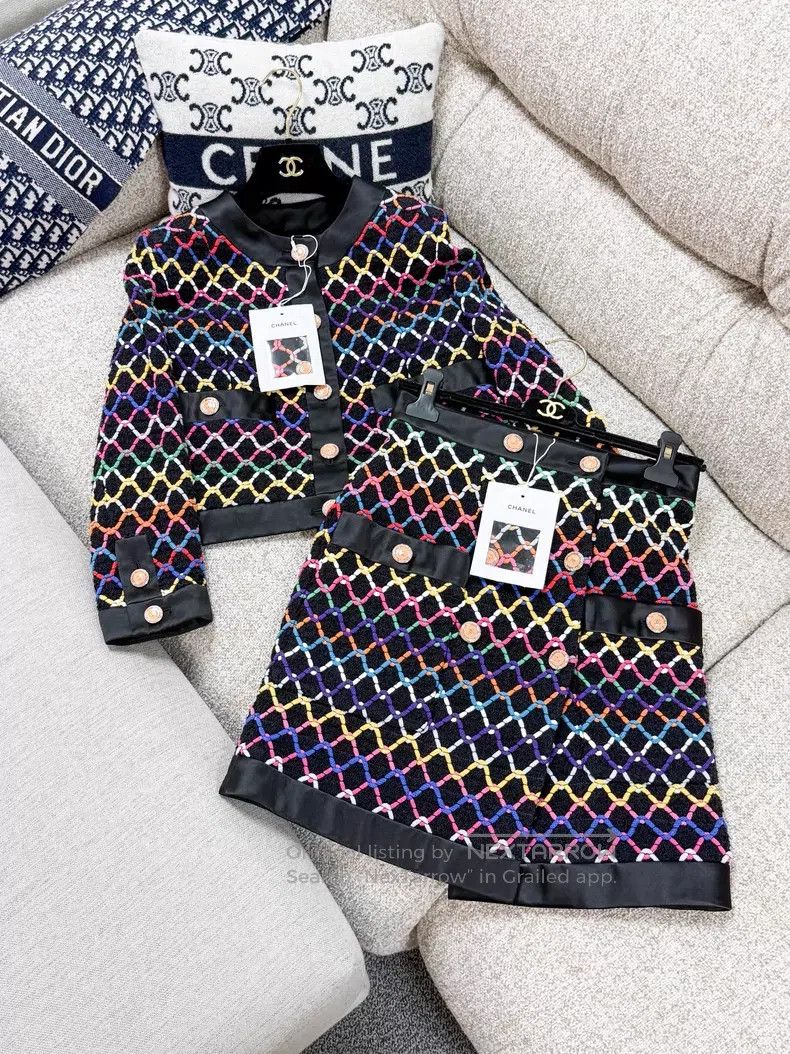 Chanel Chanel Colorful diamond checkered line embroidery braided Size 24" / US 00 / IT 34 - 4 Thumbnail