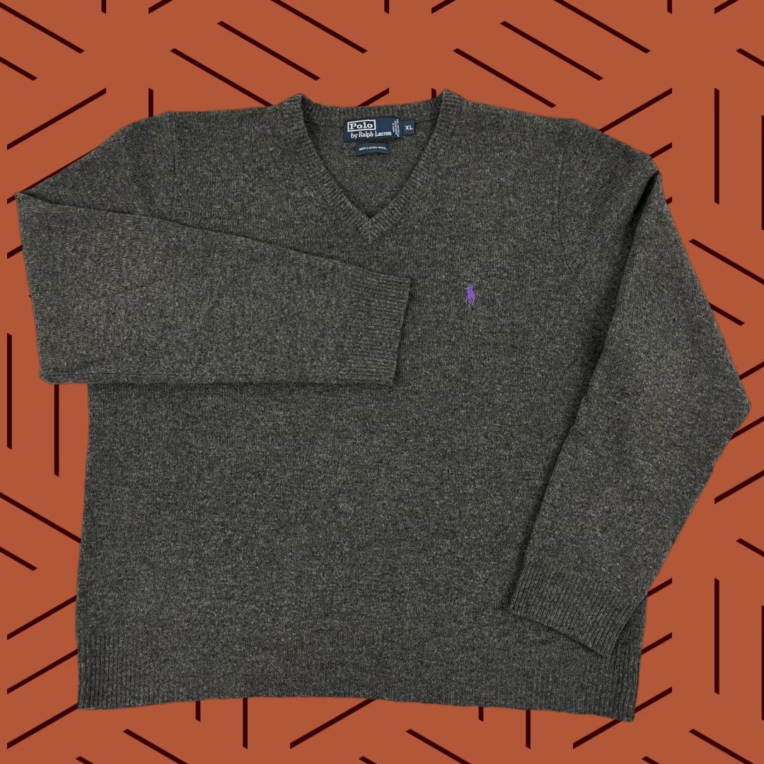 Polo Ralph Lauren Polo Ralph Lauren Sweater Mens XL Gray Lambs Wool Knit Jumper Pullover V-Neck Size US XL / EU 56 / 4 - 1 Thumbnail