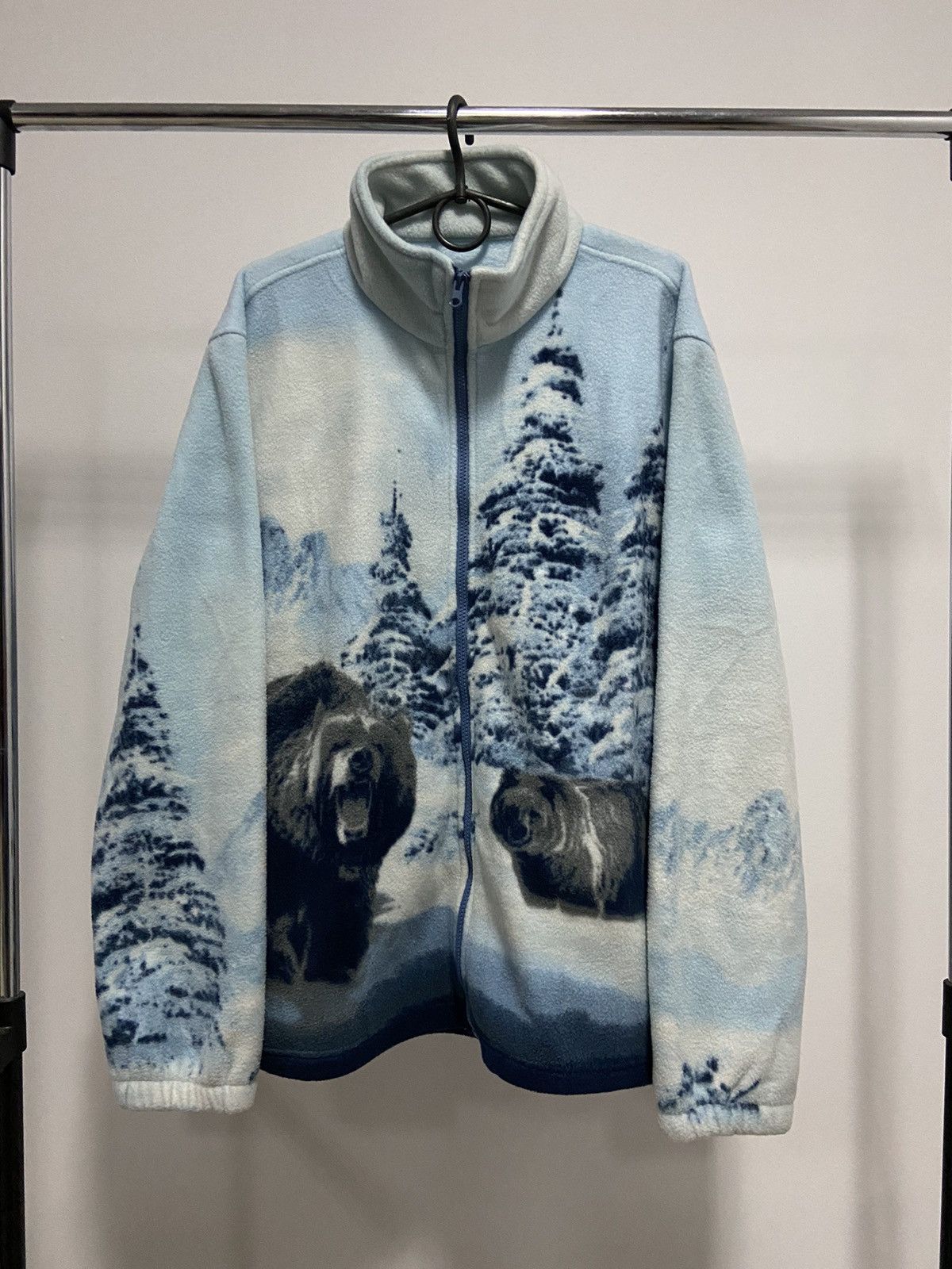 Bear White 🐻 Fleece Jacket Warm Vintage Zip Overprint