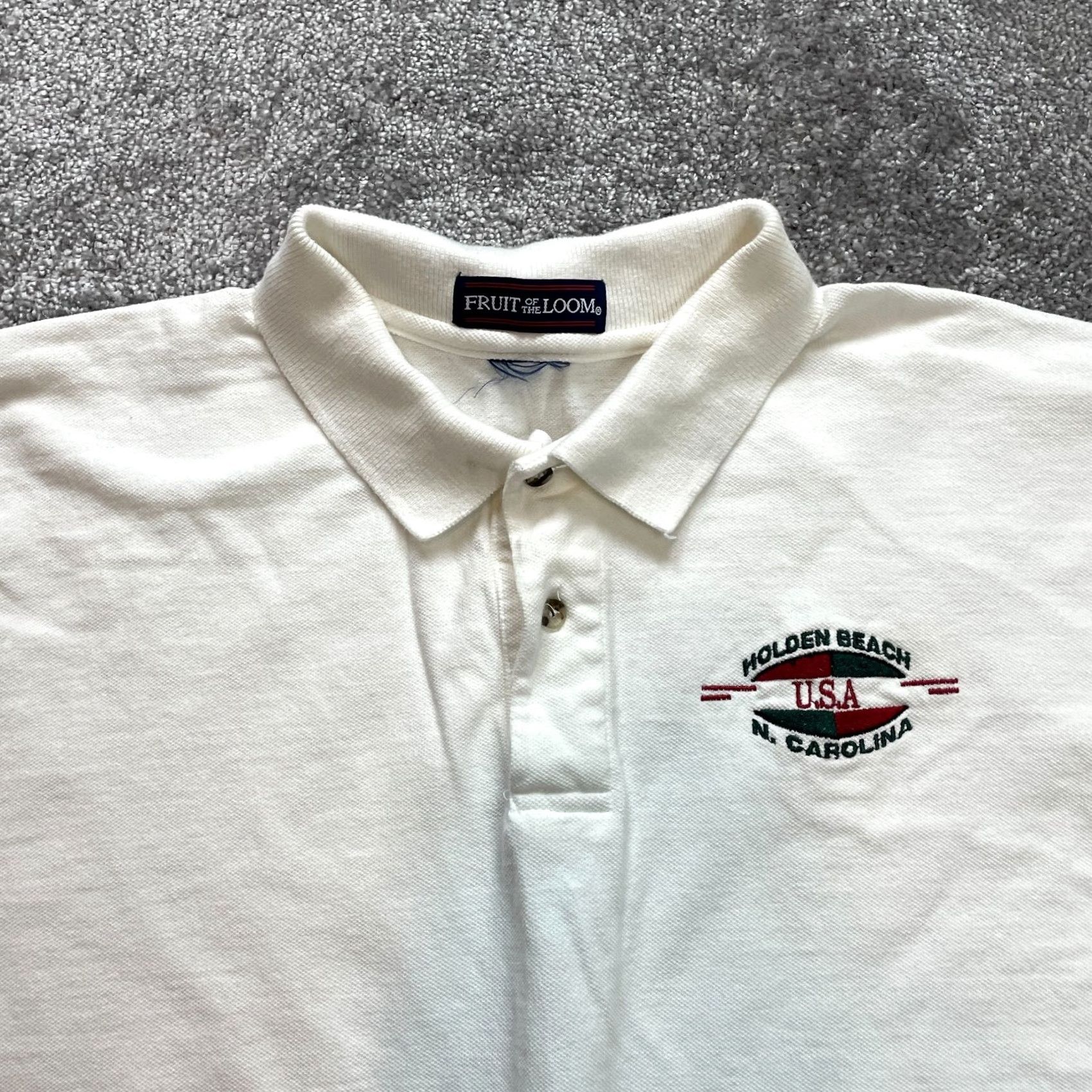 Fruit Of The Loom VINTAGE Fruit of the Loom Polo Shirt Mens L White Logo Beach NASCAR? Size US L / EU 52-54 / 3 - 2 Thumbnail