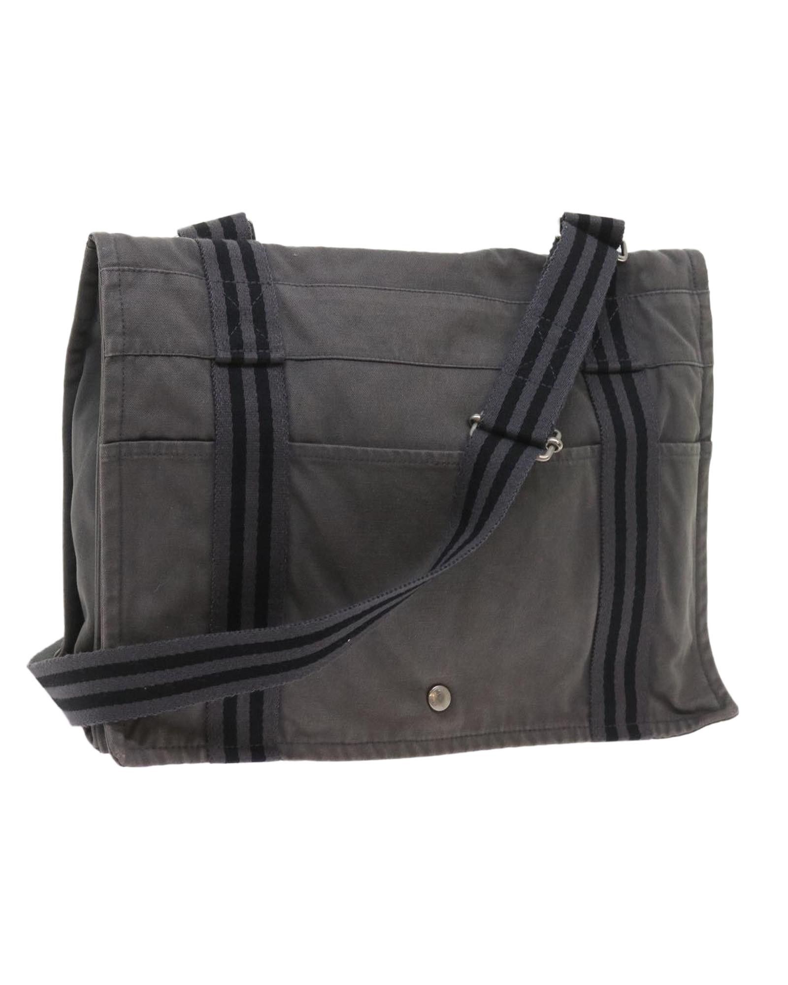 image of Hermes Gray Canvas Shoulder Bag With Multiple Compartments in Grey, Women's