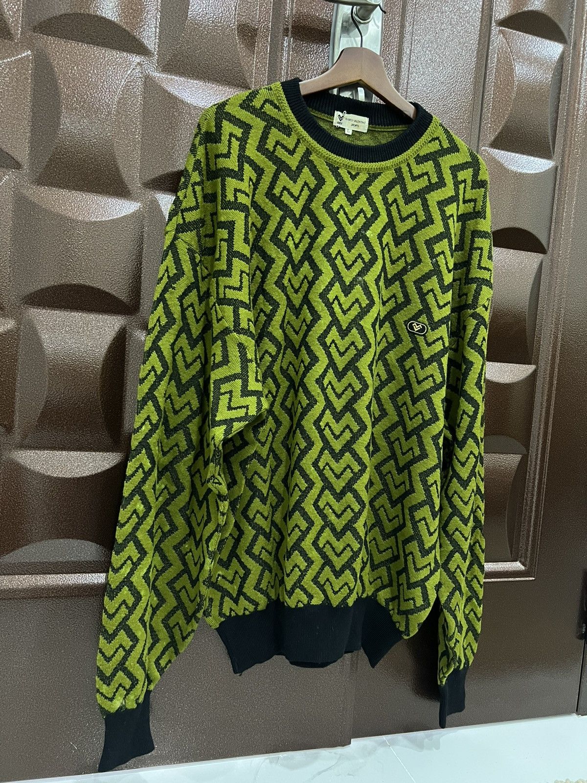 Mario Valentino MARIO VALENTINO Retro Geometric Oversized Knit Pullover Size US L / EU 52-54 / 3 - 3 Thumbnail