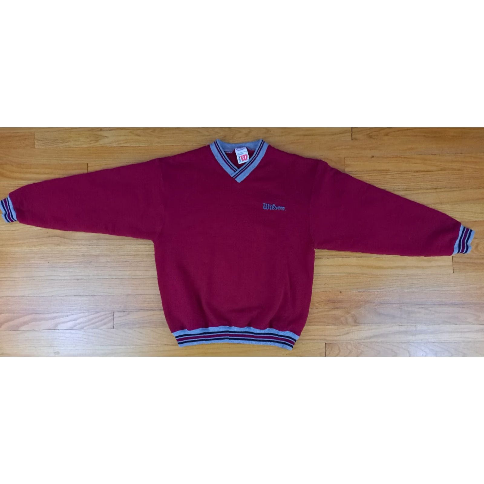 Wilson VINTAGE Wilson Sweatshirt Unisex Adults L Red V-Neck Embroidered Canvas Cotton Blend Pullover Tennis Running Jogging Size US L / EU 52-54 / 3 - 2 Thumbnail