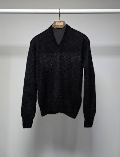 Tom Ford o1sm1stk0824 Mohair Blend V-neck Sweater in Black Size US M / EU 48-50 / 2 - 1 Thumbnail