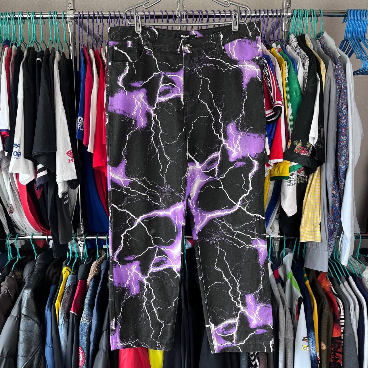 Jaded London Jaded London Lighting Print Skate Fit Relaxed Denim Pants Size US 36 / EU 52 - 1 Thumbnail