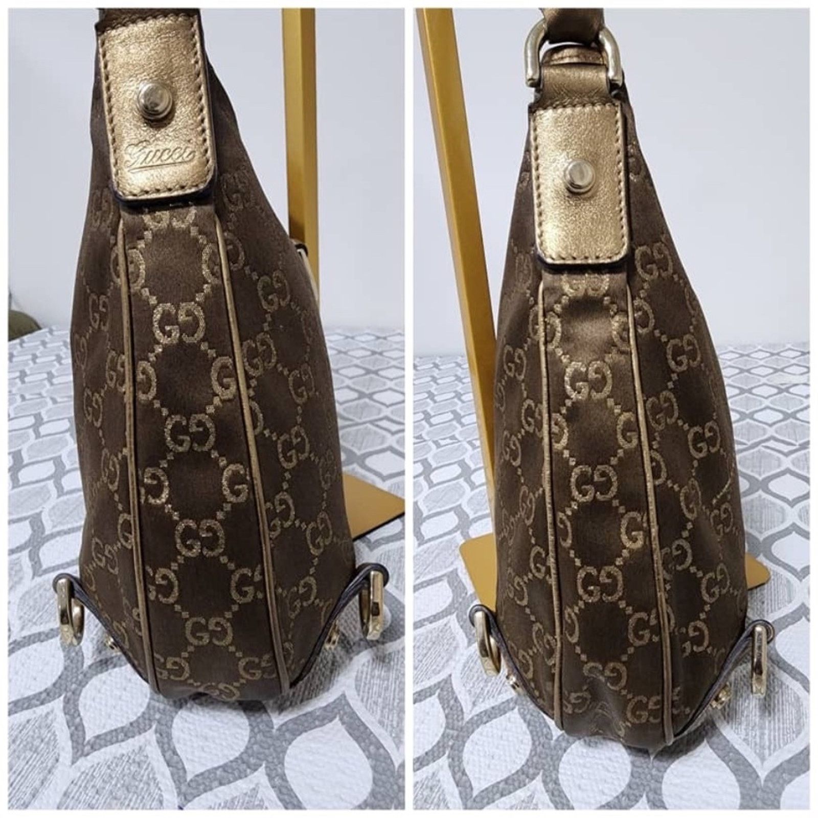 Gucci GUCCI GG Fabric Abbey Medium D-Ring Hobo Bag Gol Golden Brwn Size ONE SIZE - 9 Thumbnail