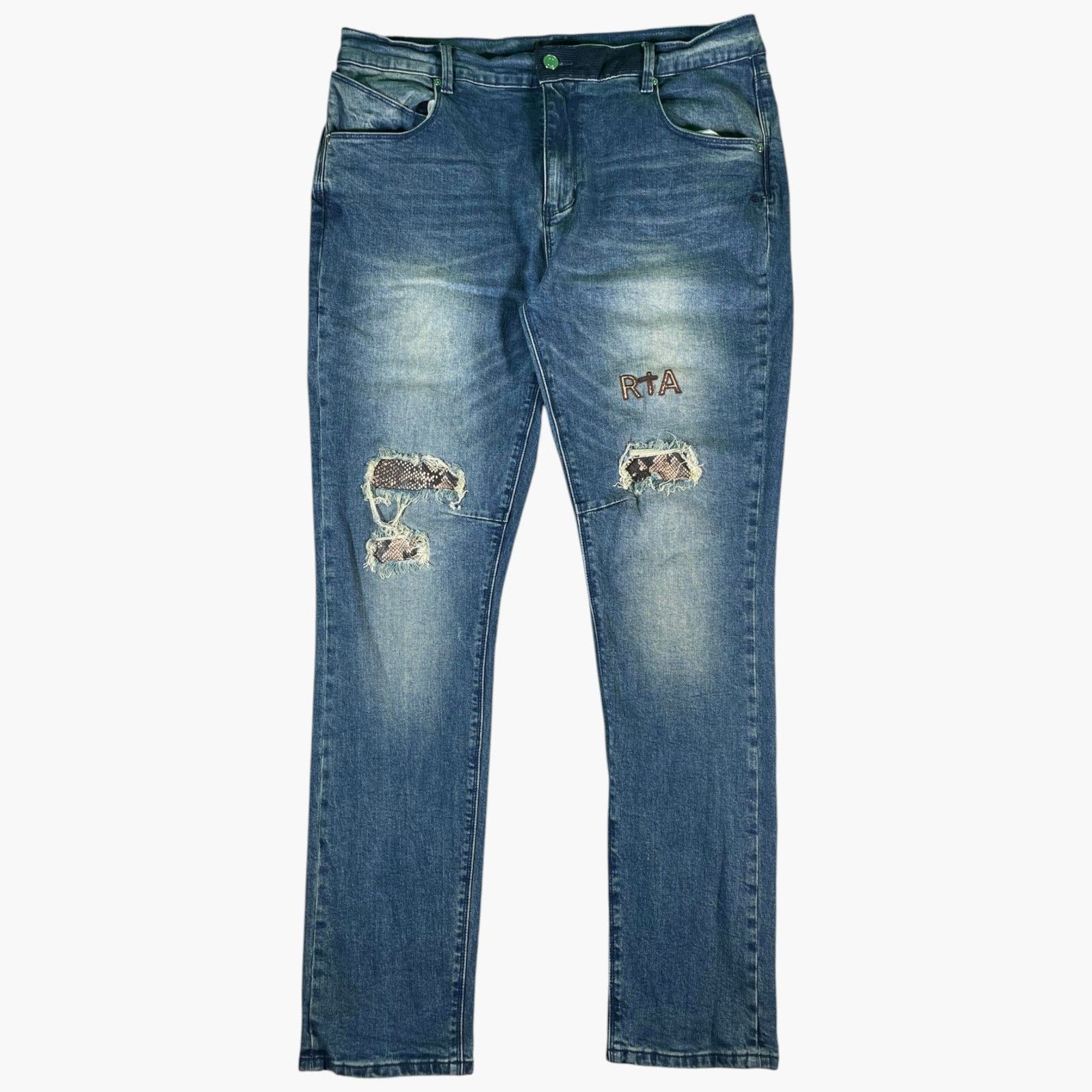 Rta RTA Snakeskin Patchwork Dark Wash Jeans Size US 38 / EU 54 - 1 Thumbnail