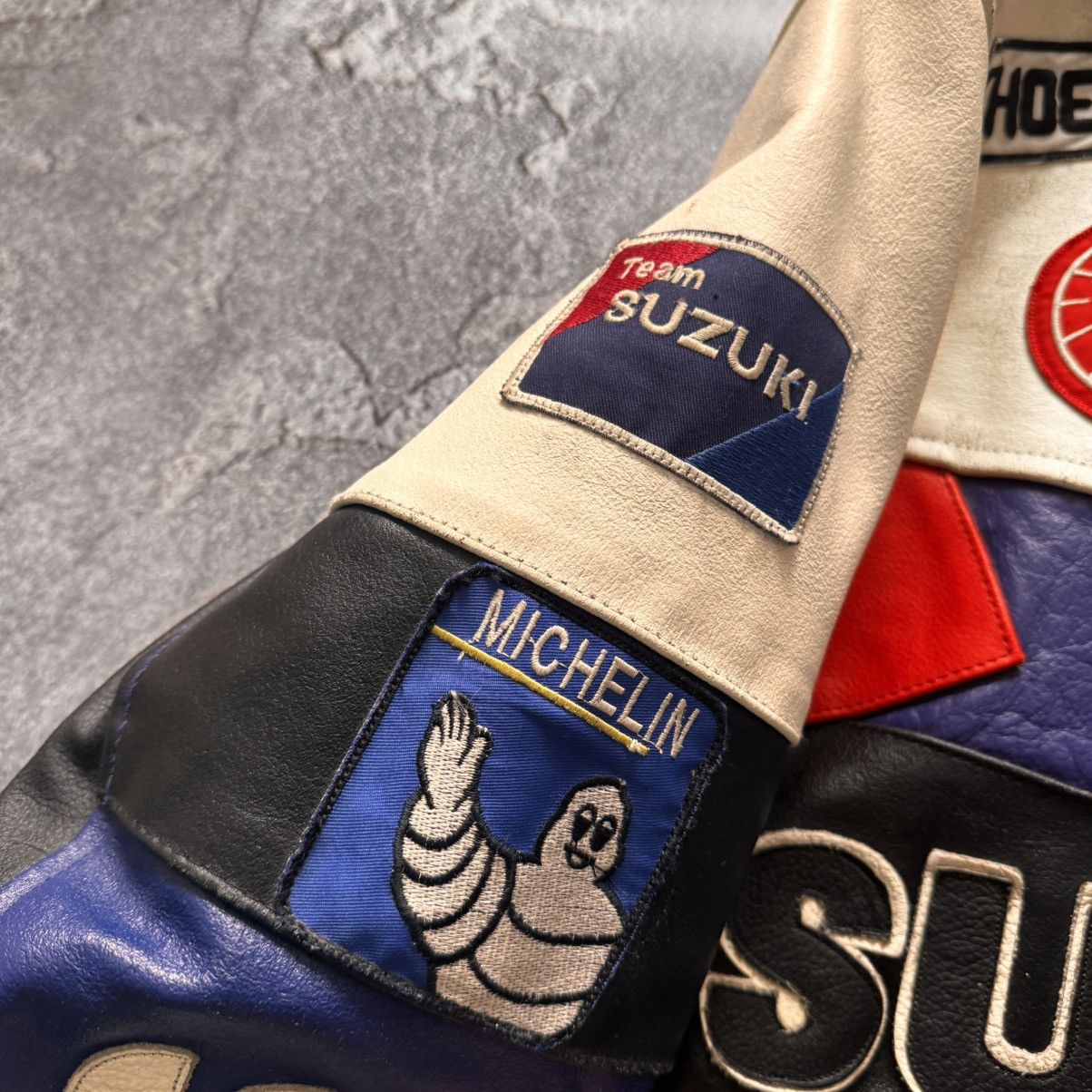 Genuine Leather 🔥 Vintage SUZUKI racing leather motorcycle jacket Size US L / EU 52-54 / 3 - 7 Thumbnail