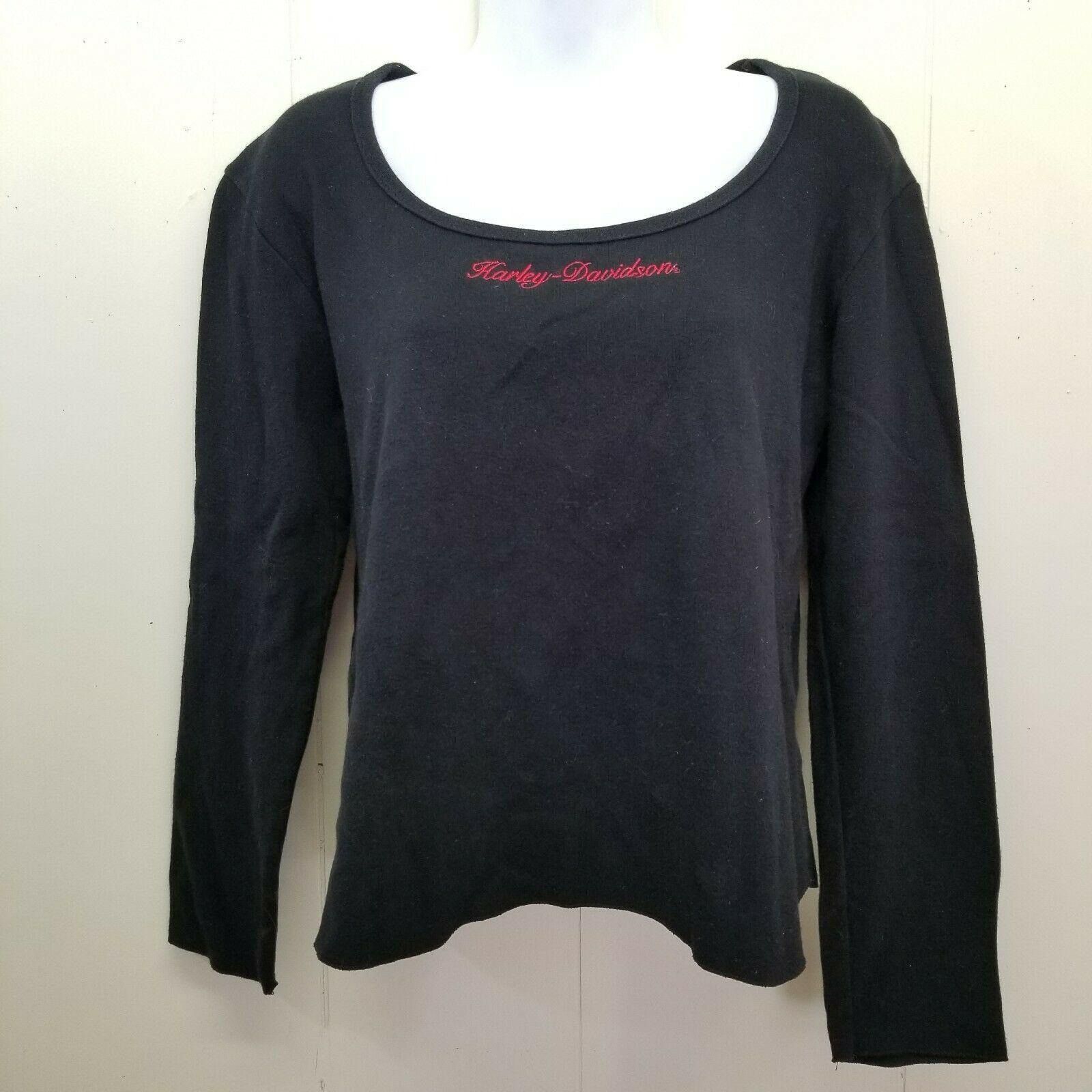 Harley Davidson Harely Davidson Black Long Sleeve Scoop Neck Embroidered Top Size L / US 10 / IT 46 - 1 Thumbnail