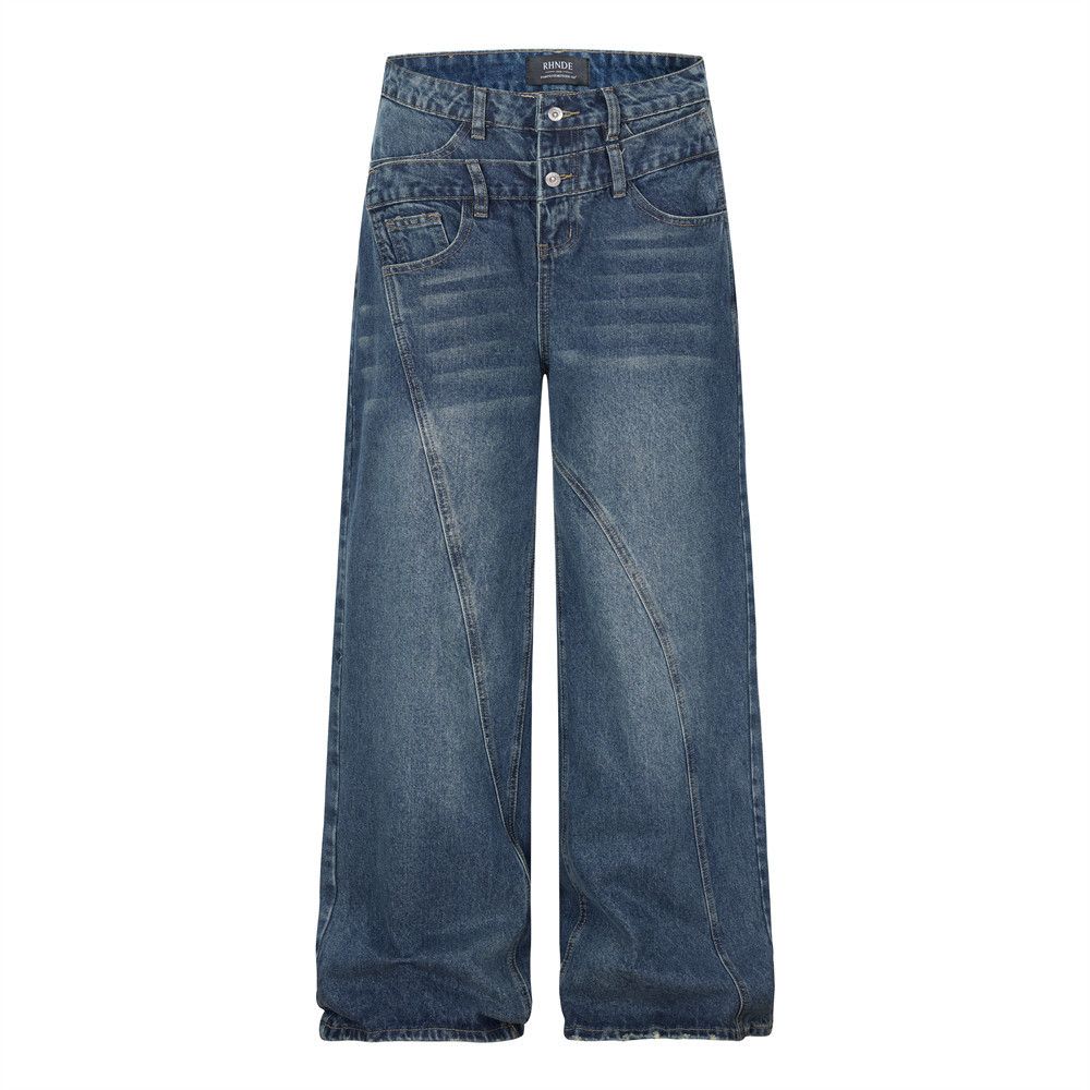 Jean Men's Washed Distressed Straight Jeans with Irregular Size US 32 / EU 48 - 1 Thumbnail