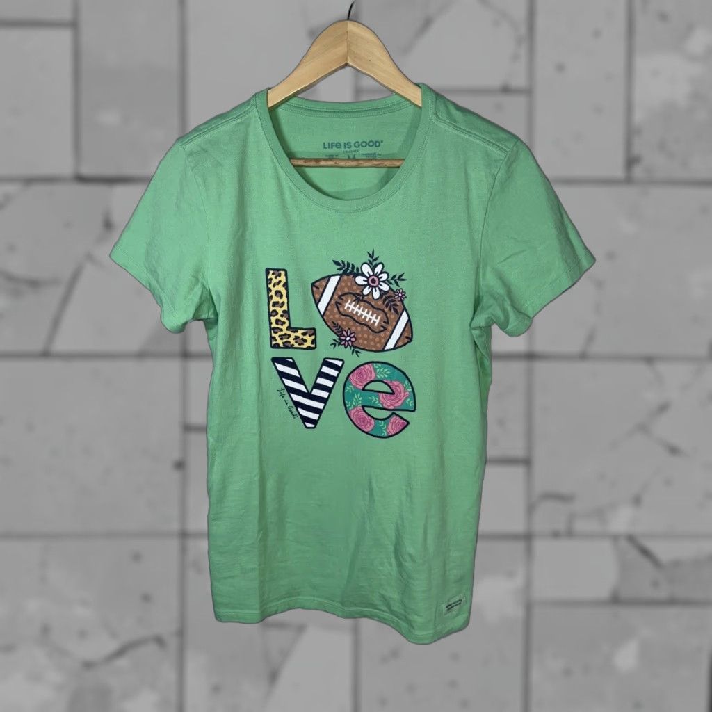 Life is Good VINTAGE Life is Good Women's T-Shirt Casual Graphic Soccer Love Short Sleeve Green Size M Women Size M / US 6-8 / IT 42-44 - 1 Thumbnail