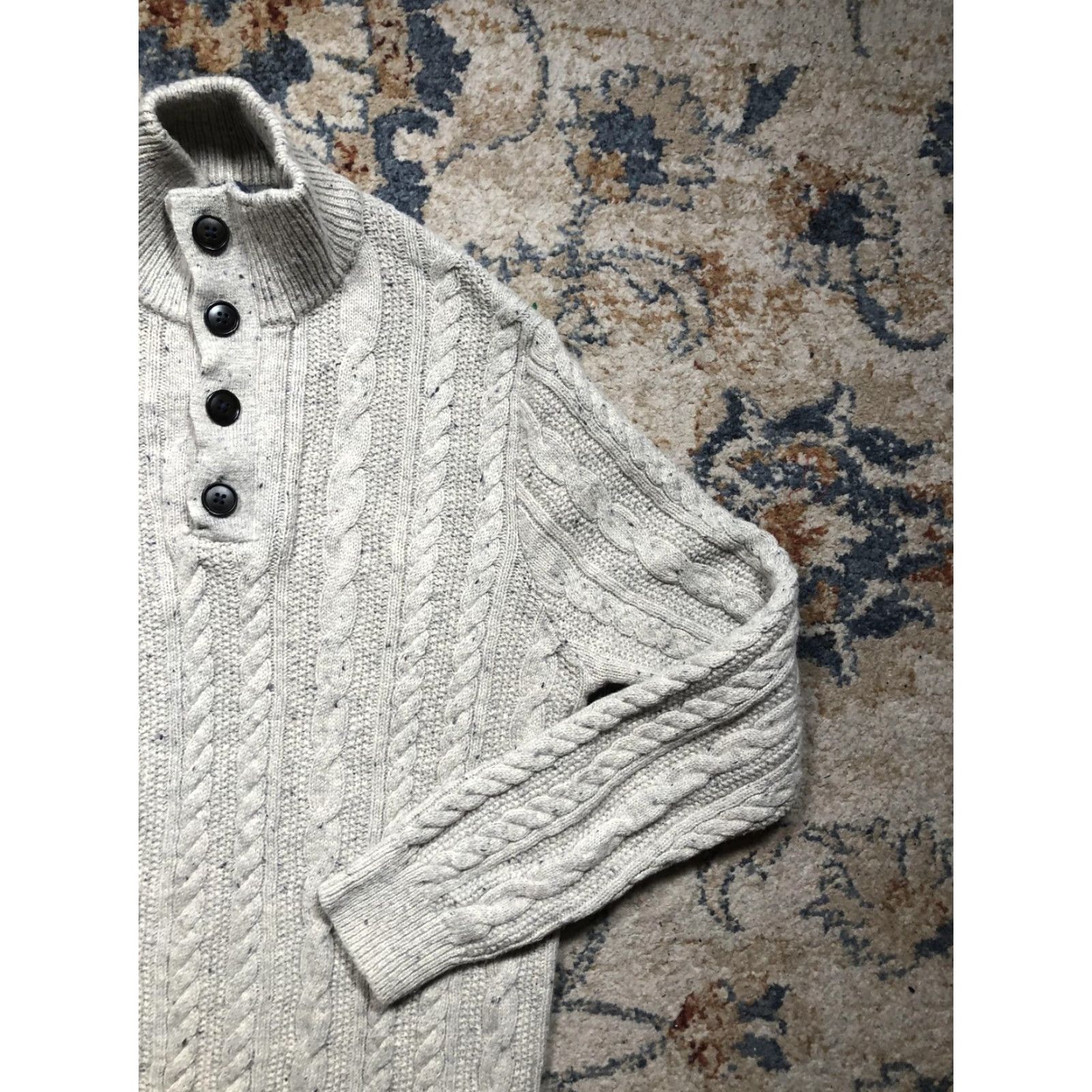 Marks & Spencer Marks & Spencer Sweater Mens Medium Gray Cable Knit Mock Neck Henley Wool Blend Size US M / EU 48-50 / 2 - 4 Thumbnail