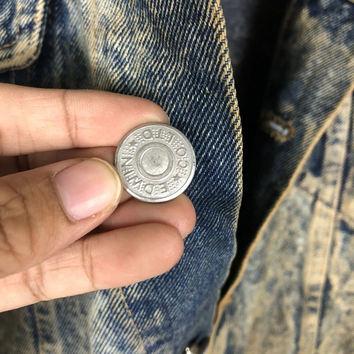 Edwin 📌VINTAGE RUSTY BIKER DENIM JACKET TRUCKER EDWIN Size US L / EU 52-54 / 3 - 17 Thumbnail