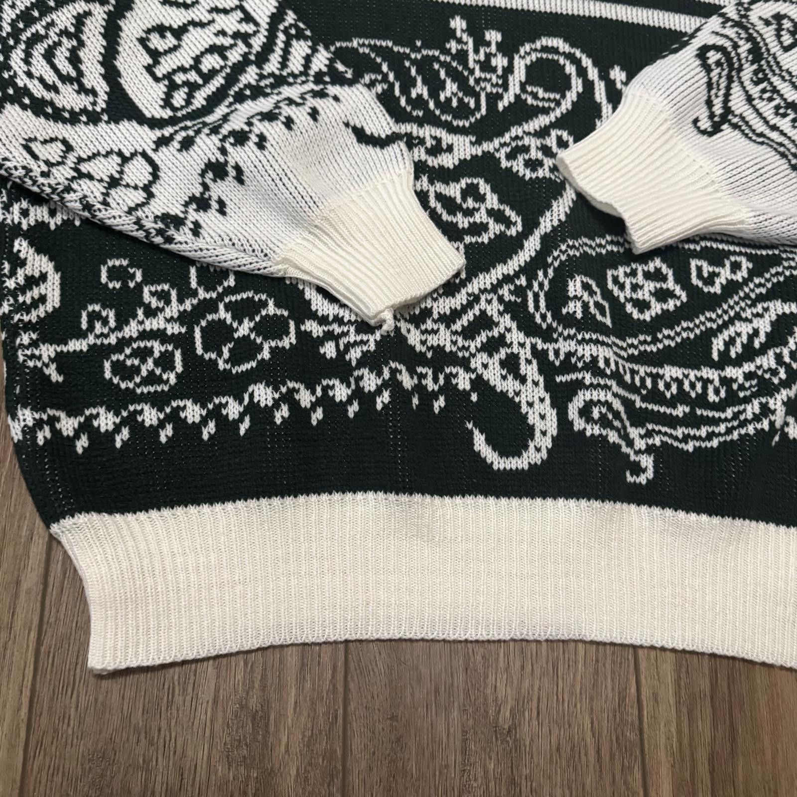 Other Vintage 80s Paisley Knit Holiday Sweater Dark Green & White Size US L / EU 52-54 / 3 - 4 Thumbnail