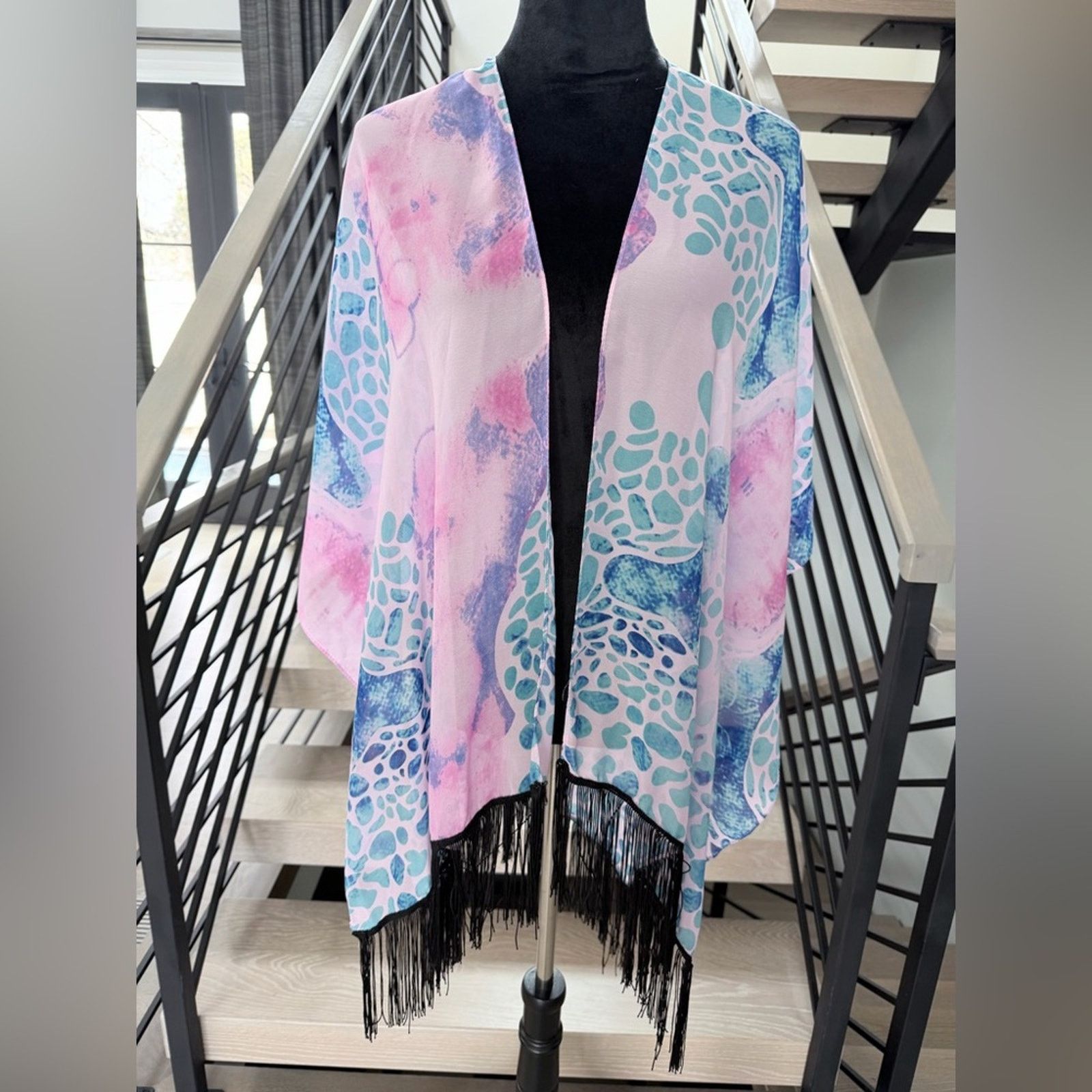 Other Bohemian Pink and Blue Shawl Kimono Cover up One size Size ONE SIZE - 1 Thumbnail