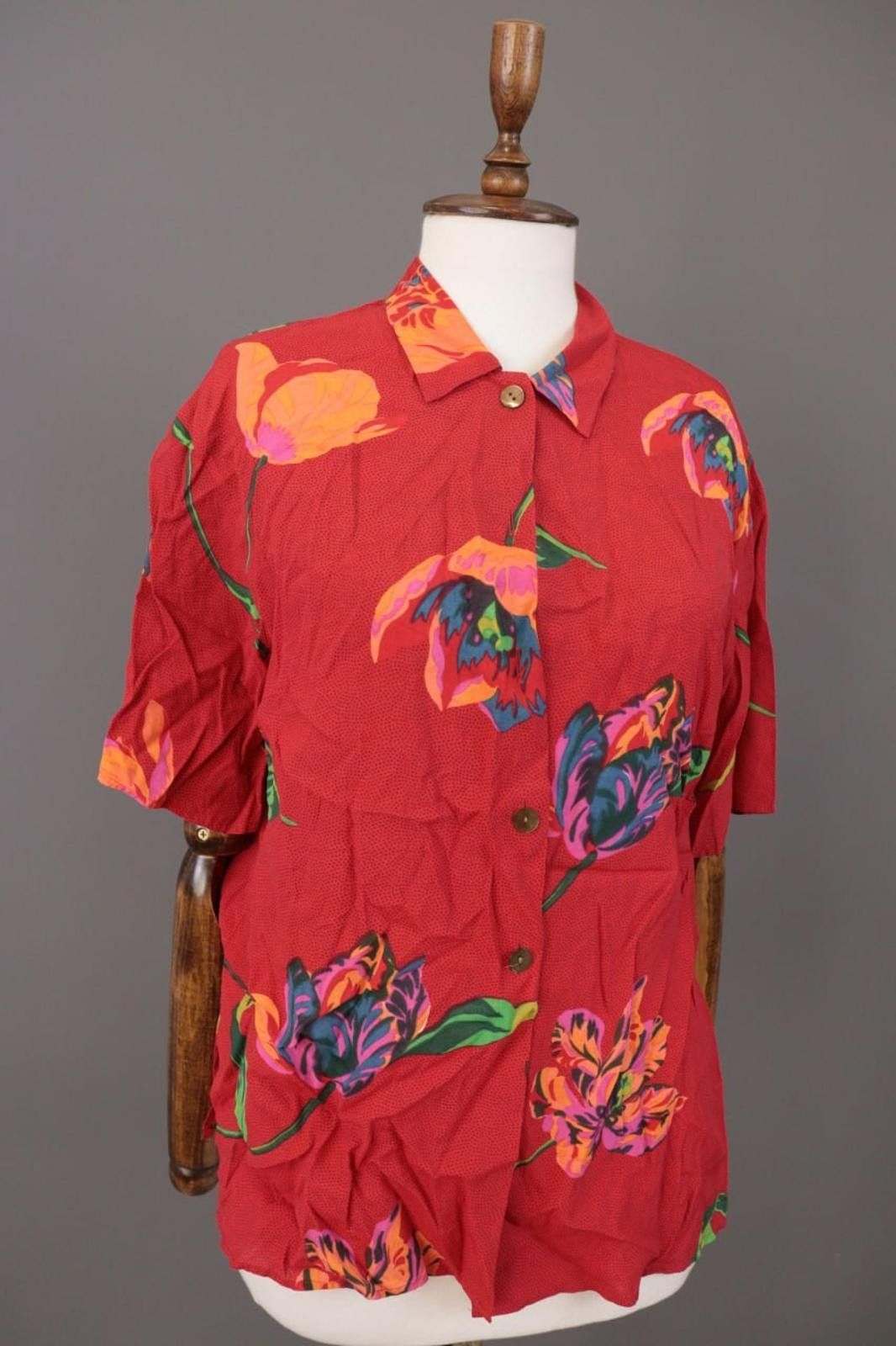 Christian Dior Monsieur Mondi The Company Red Floral Short Sleeve Blouse Shirt Size M / US 6-8 / IT 42-44 - 6 Thumbnail