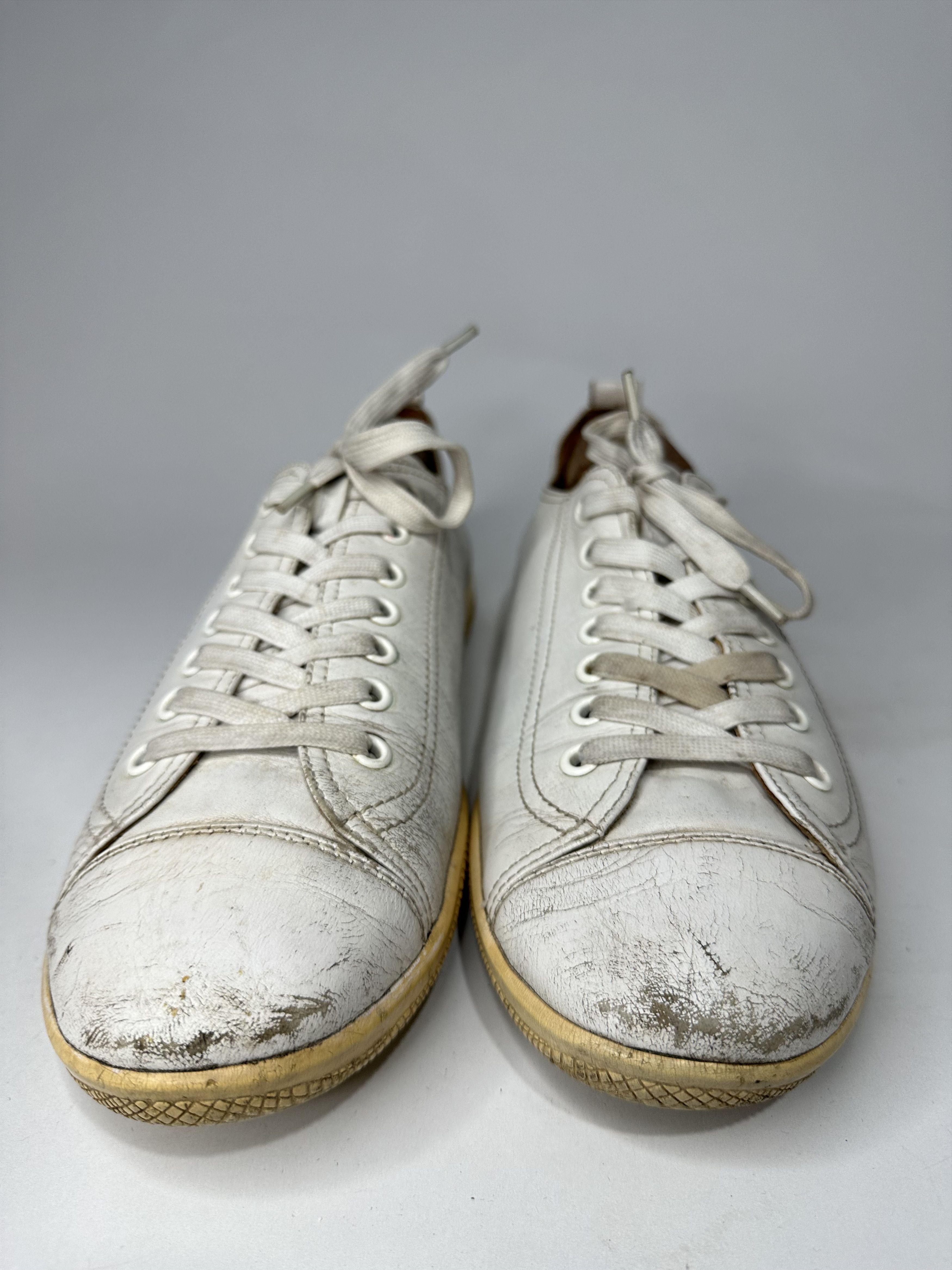 Prada Vintage Prada Distressed White Leather Sneakers SIZE 8 Uk. Size US 8 / EU 41 - 3 Thumbnail