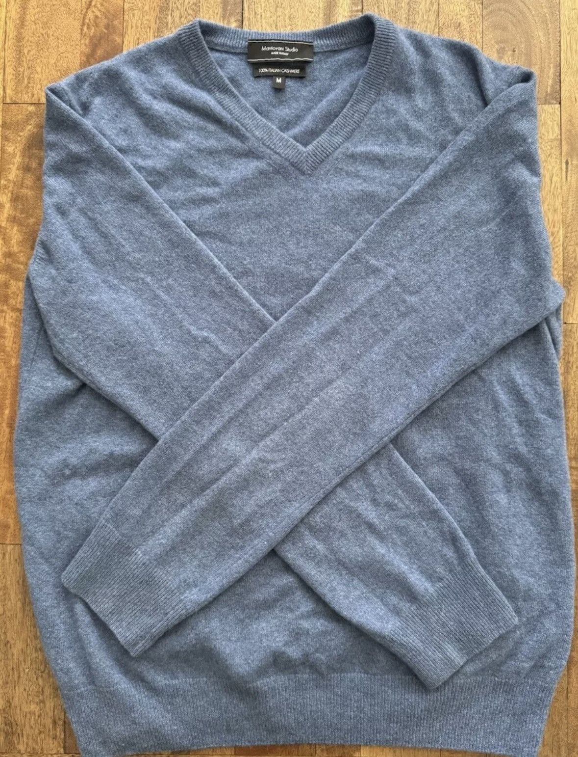 Designer Mantovani Studio Men s Italian Cashmere Blue V Neck Sweater Grailed