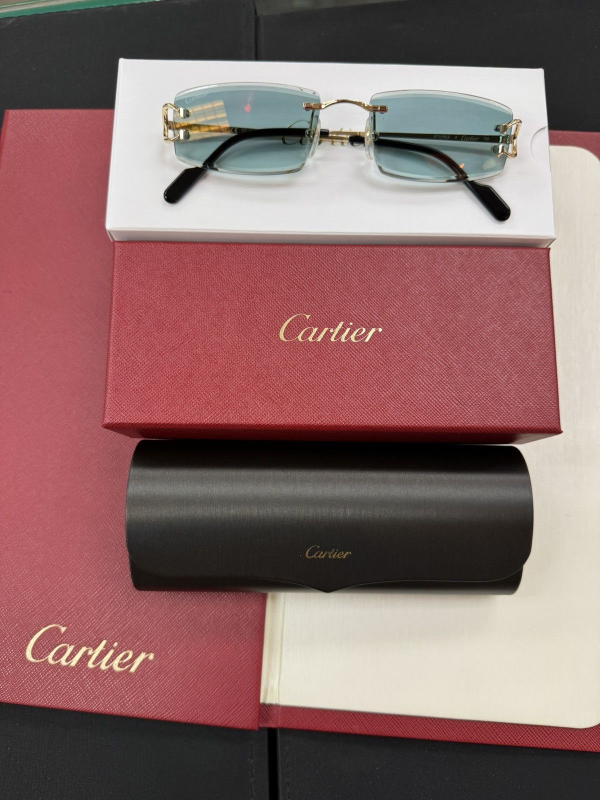 Cartier Cartier Big C Decor Gold Sunglasses Diamond Cut Lenses Size ONE SIZE - 1 Thumbnail