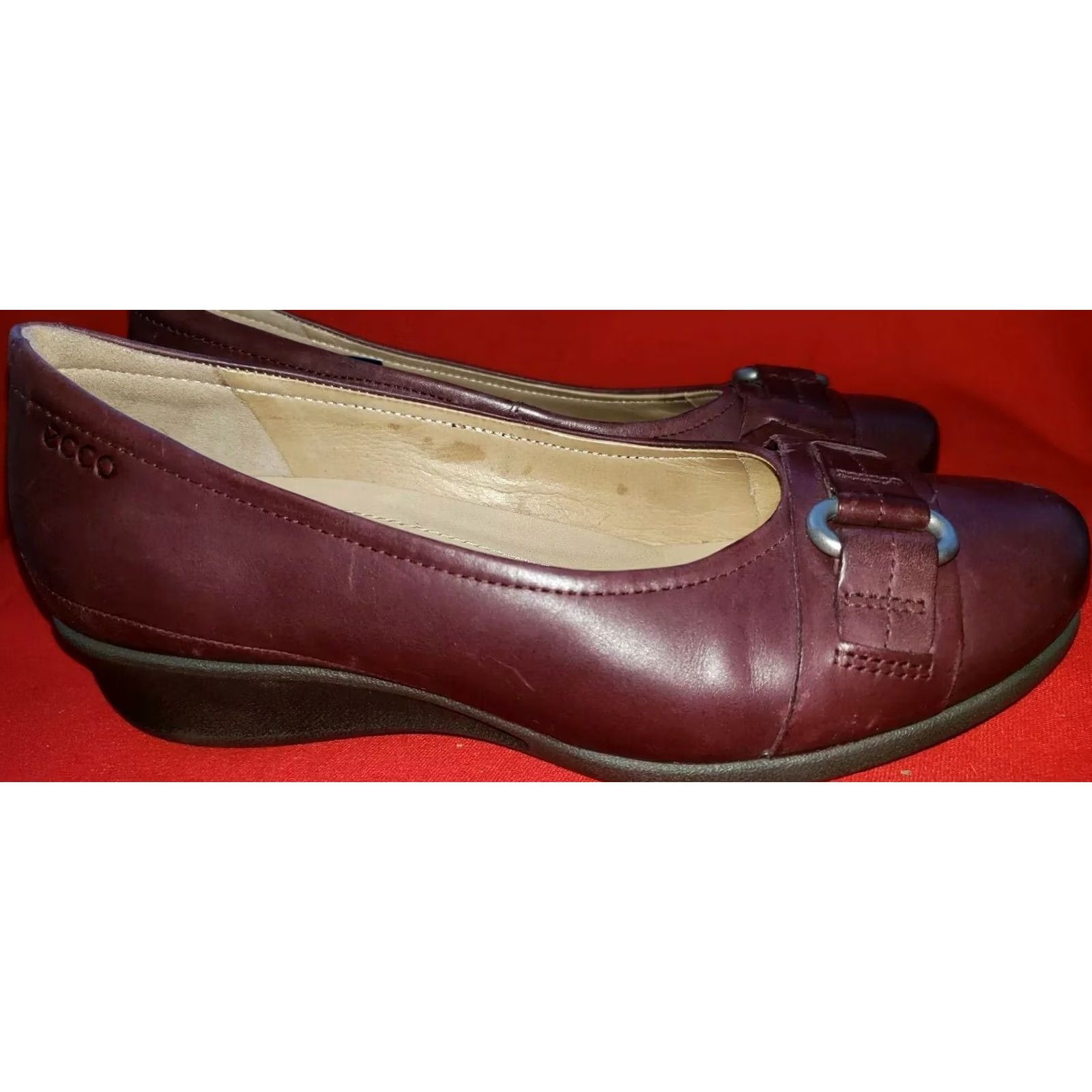 Ecco VINTAGE Ecco Women's Flats Dress Flats Brown Buckle Accent Wedge Heel US 4.5 EU 35 UK 2.5 B M Slip On Girls/Mens/ Womens? Size US 5.5 / IT 35.5 - 6 Thumbnail